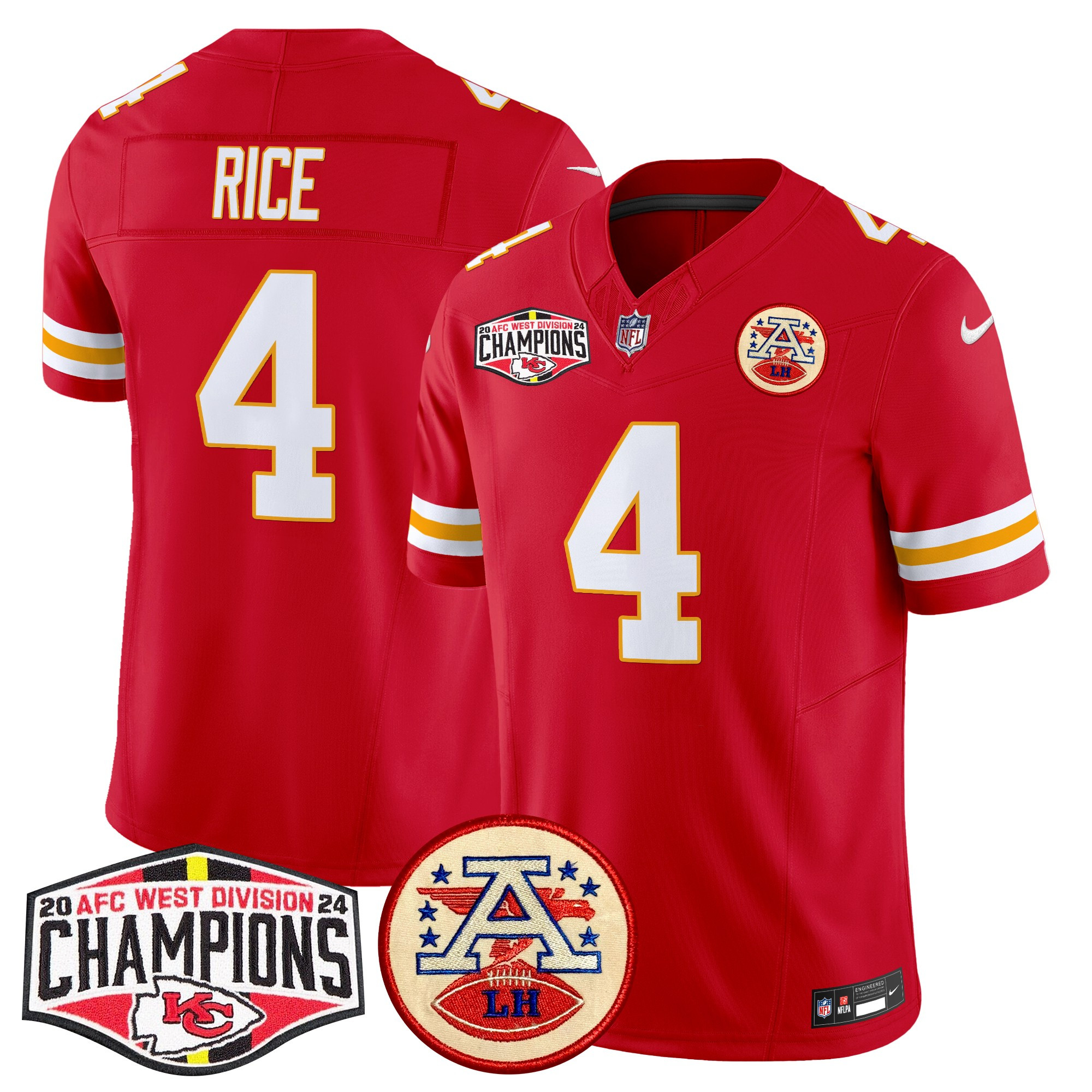 Men's Rashee Rice Kansas City Chiefs 2024 AFC West Division Champions Patch Vapor Limited Red Jersey - All Stitched