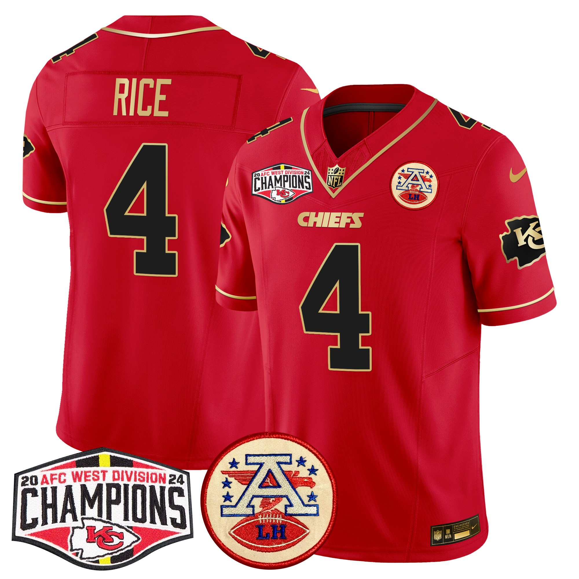 Men's Rashee Rice Kansas City Chiefs 2024 AFC West Division Champions Patch Vapor Limited Red Special Jersey - All Stitched
