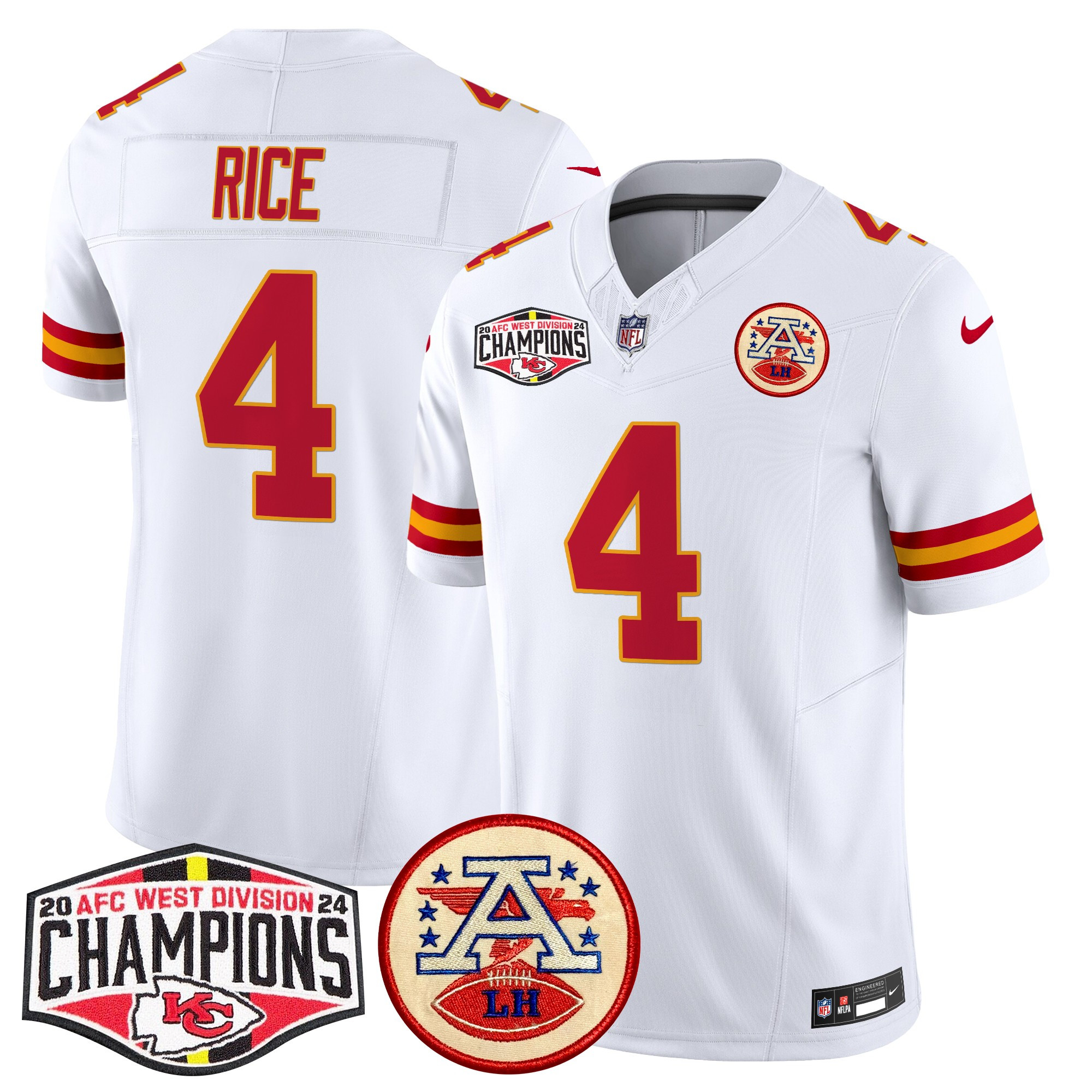 Men's Rashee Rice Kansas City Chiefs 2024 AFC West Division Champions Patch Vapor Limited White Jersey - All Stitched