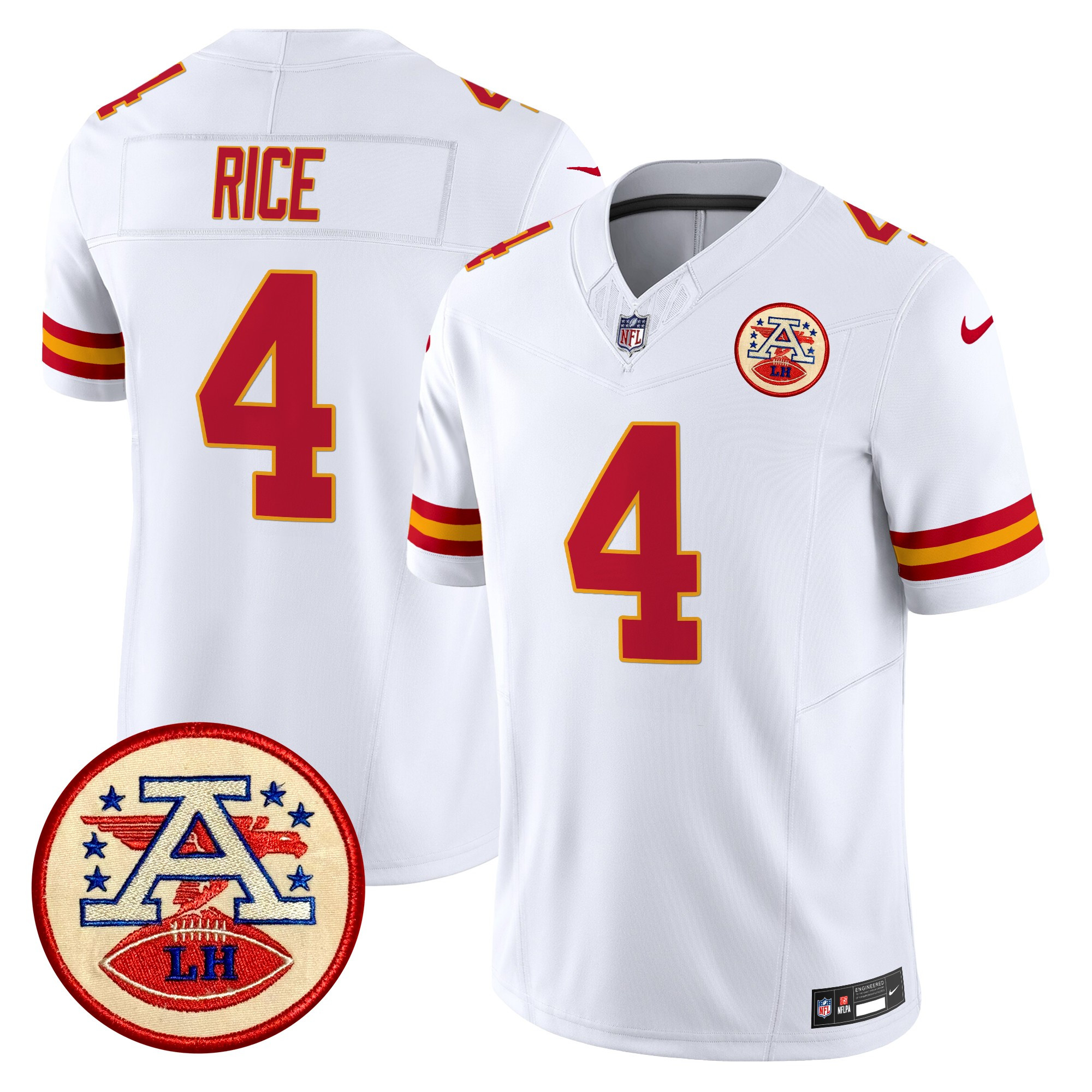 Men's Rashee Rice Kansas City Chiefs 2024 Lamar Hunt Patch Vapor Limited White Jersey - All Stitched