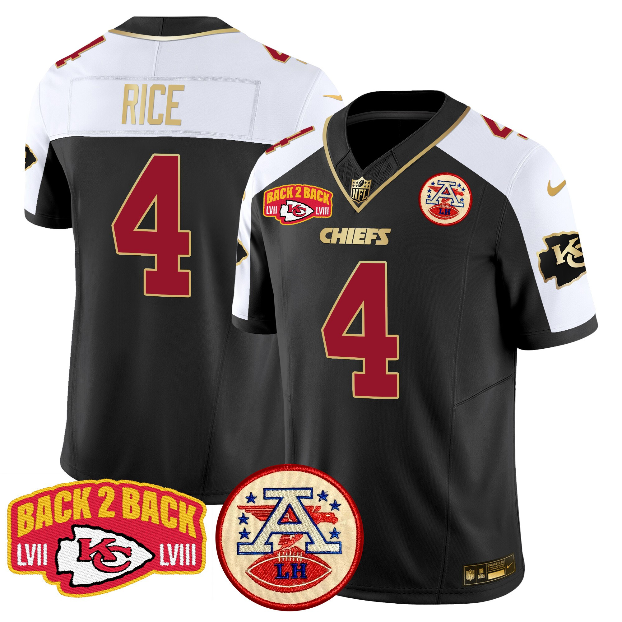 Men's Rashee Rice Kansas City Chiefs Super Back 2 Back Patch Vapor Limited Black Alternate Jersey - All Stitched