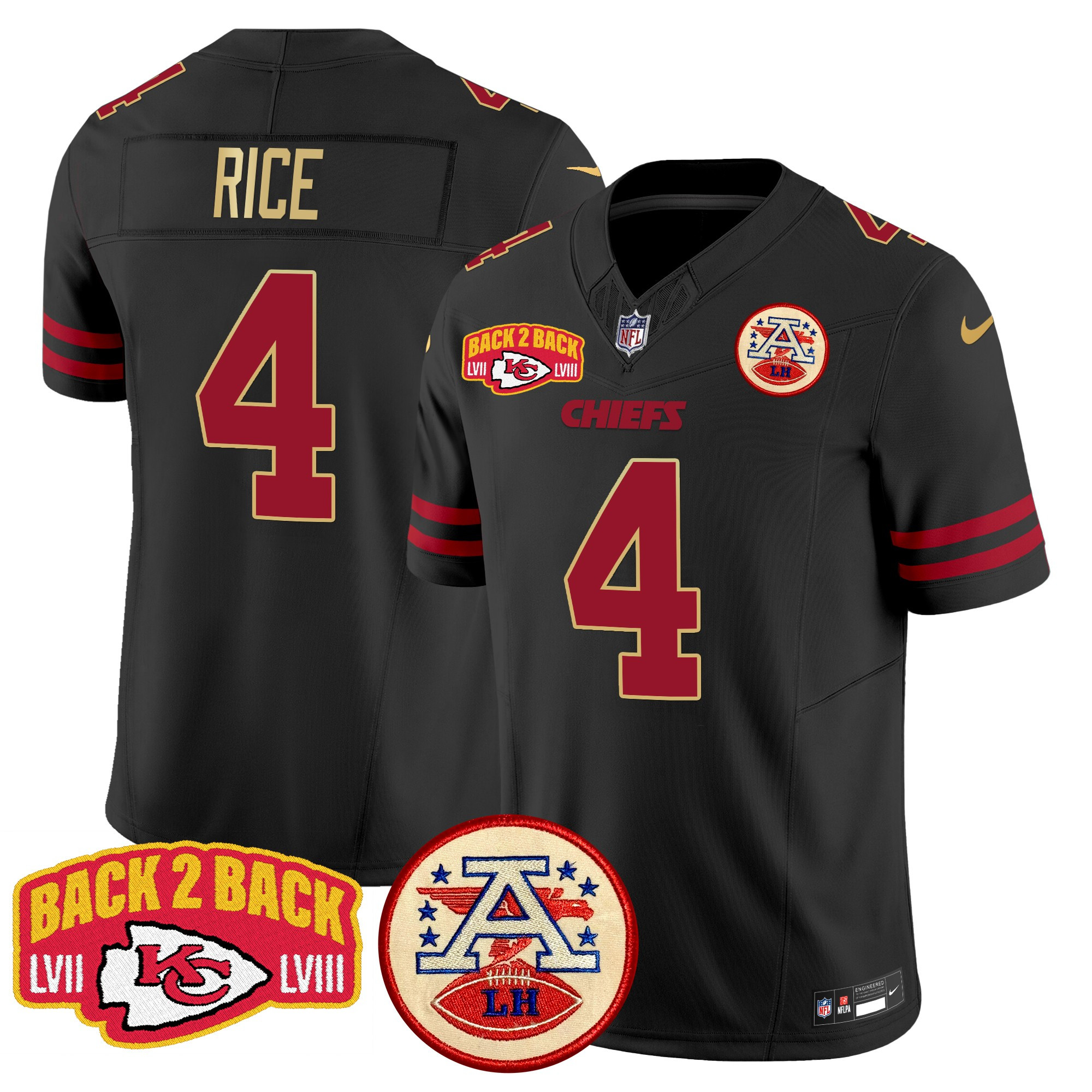 Men's Rashee Rice Kansas City Chiefs Super Back 2 Back Patch Vapor Limited Gold Trim Jersey - All Stitched