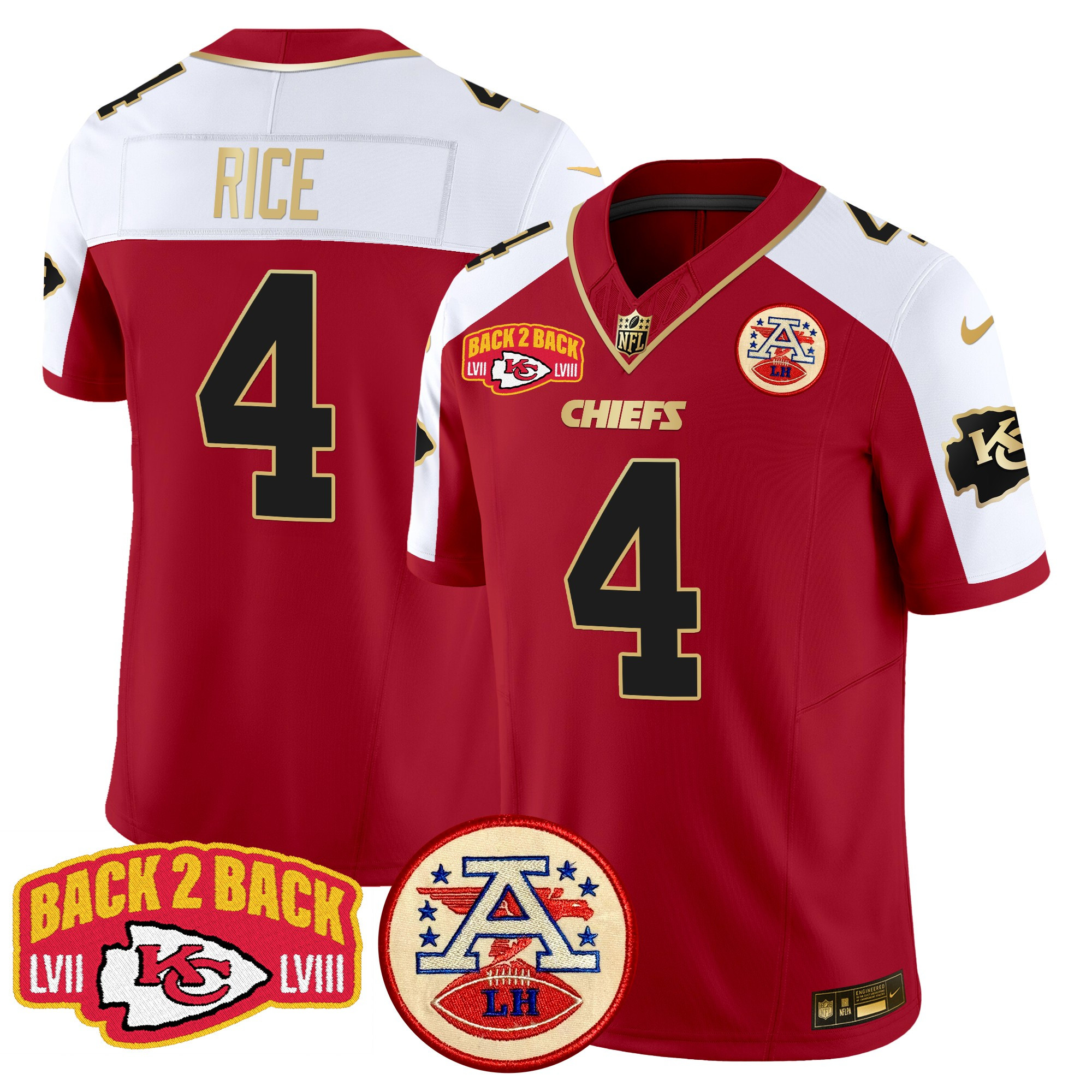 Men's Rashee Rice Kansas City Chiefs Super Back 2 Back Patch Vapor Limited Red Alternate Jersey - All Stitched