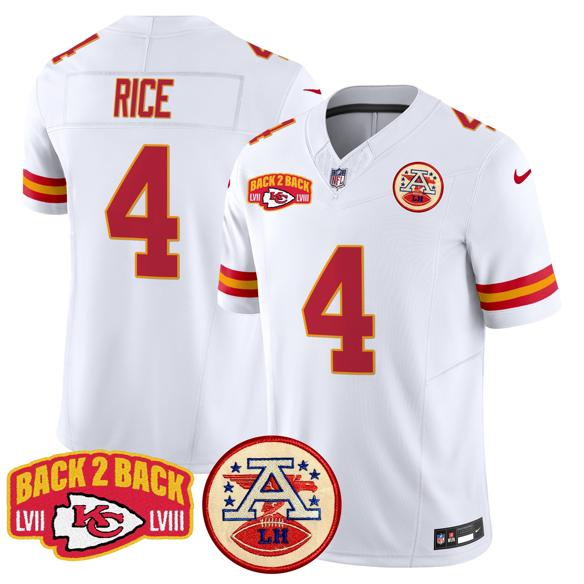 Men's Rashee Rice Kansas City Chiefs Super Back 2 Back Patch Vapor Limited White Jersey - All Stitched