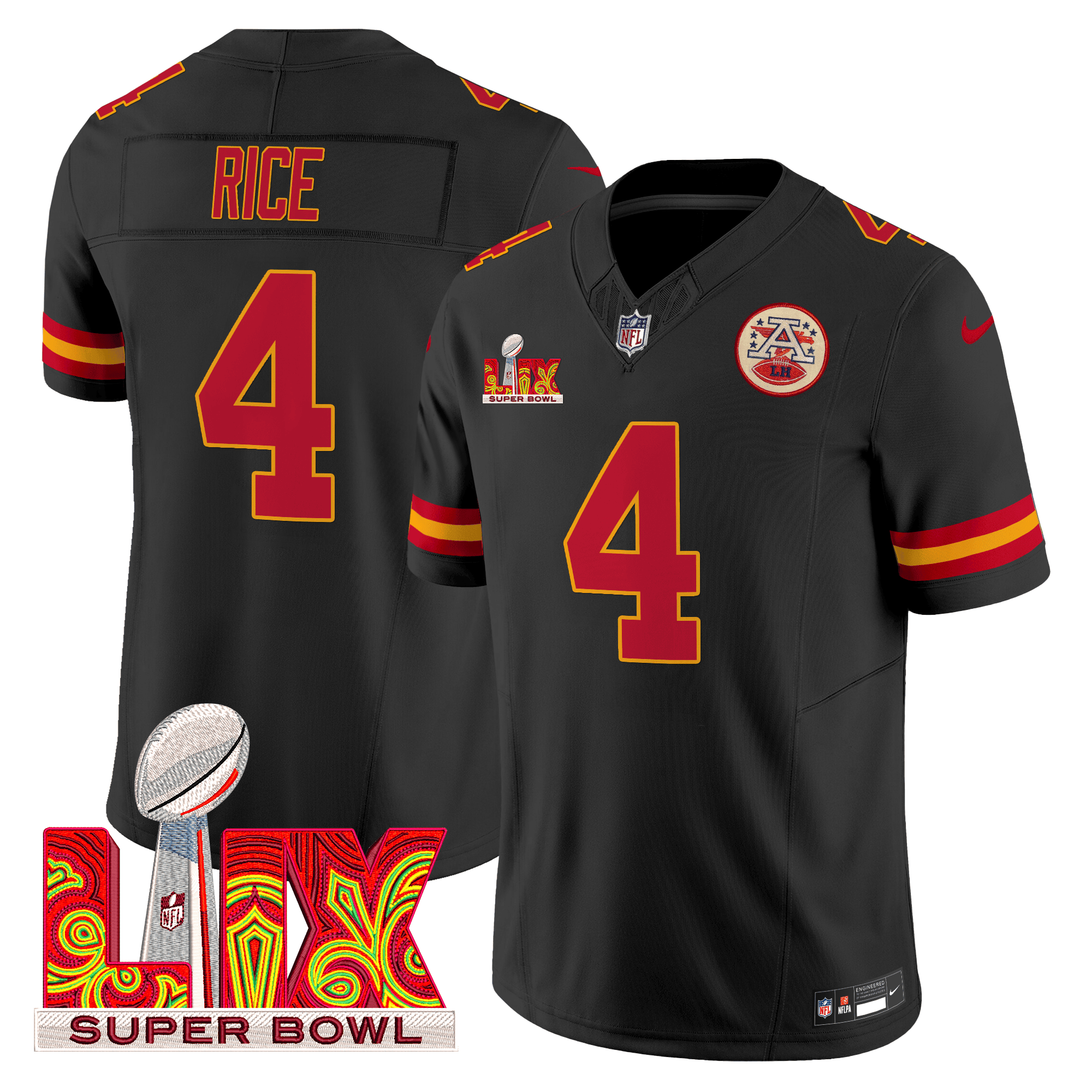 Men's Rashee Rice Kansas City Chiefs Super Bowl LIX Patch Vapor Limited Black Jersey - All Stitched