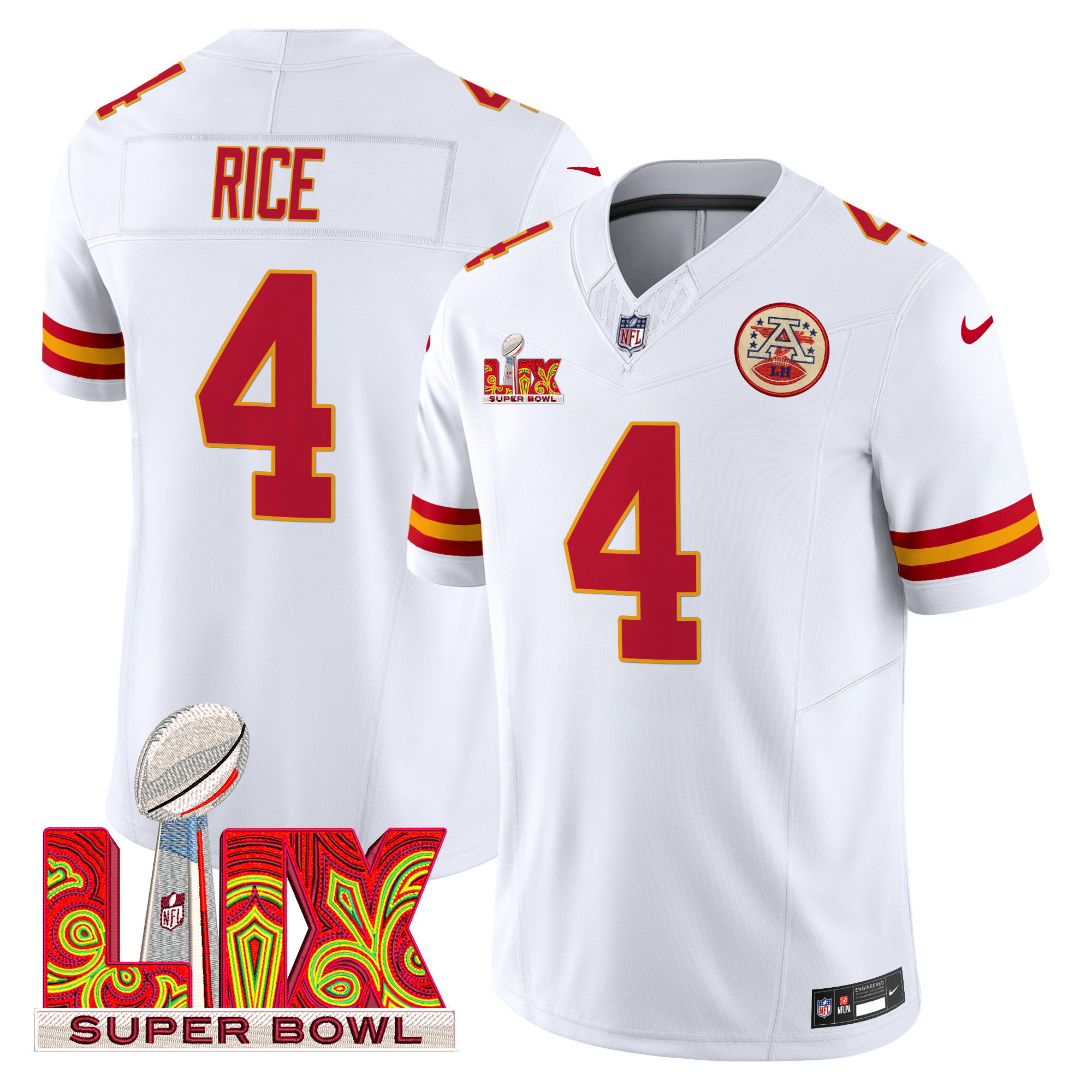 Men's Rashee Rice Kansas City Chiefs Super Bowl LIX Patch Vapor Limited White Jersey - All Stitched