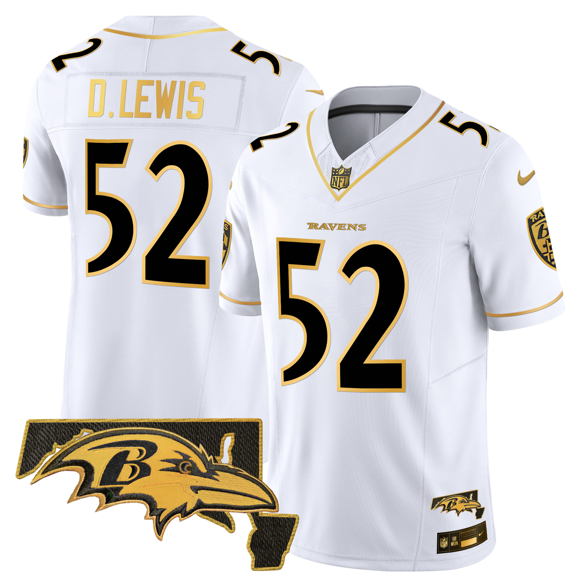 Men's Ray Lewis Baltimore Ravens 2024 Gold Vapor Limited White Gold Jersey - All Stitched