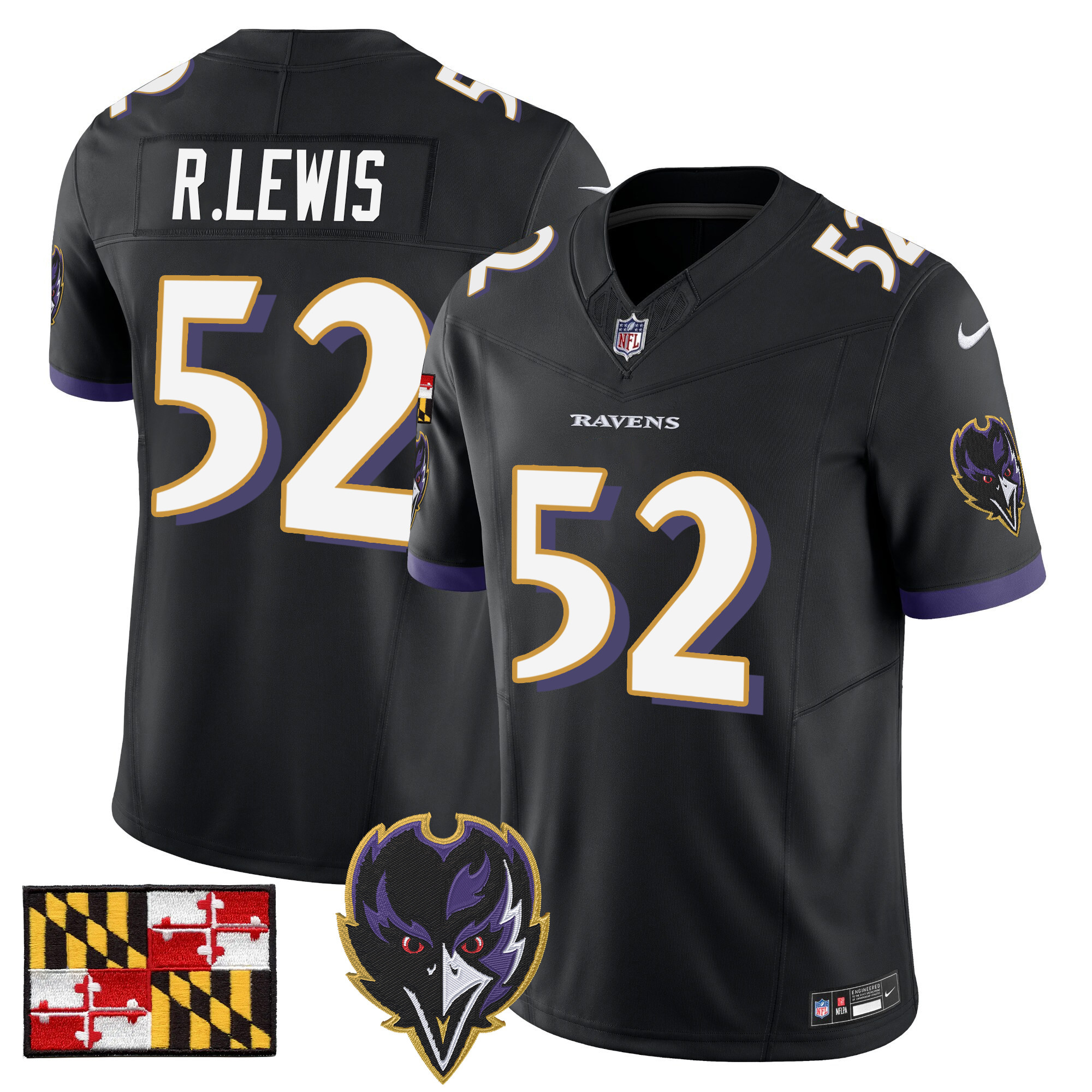 Men's Ray Lewis Baltimore Ravens 2024 Maryland Flag Vapor Limited Black Jersey - All Stitched