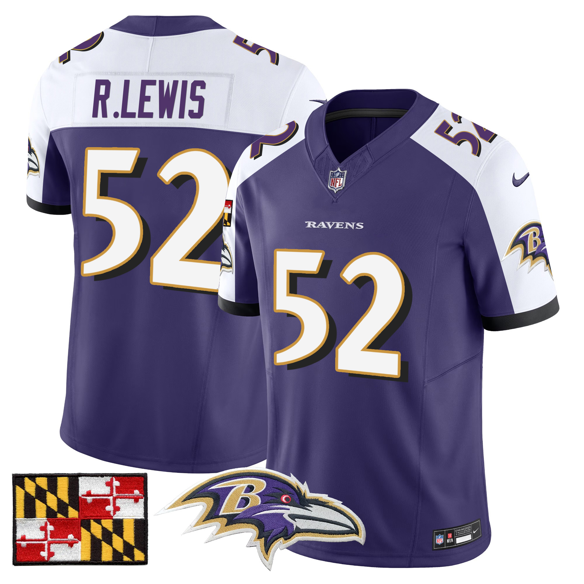 Men's Ray Lewis Baltimore Ravens 2024 Maryland Flag Vapor Limited Purple Alternate Jersey - All Stitched