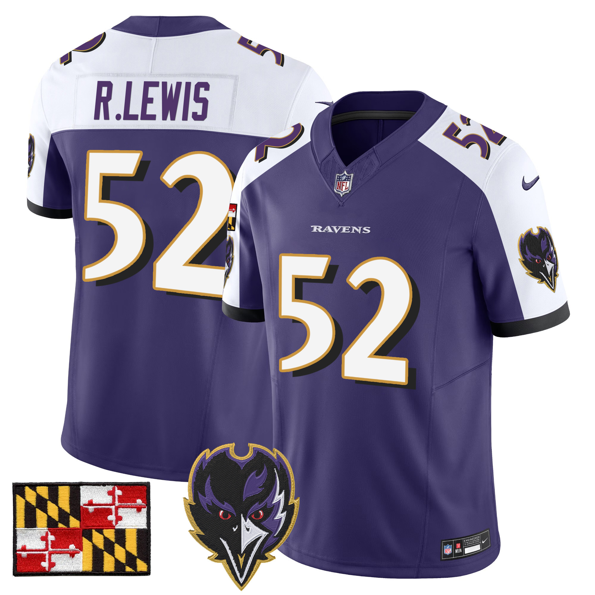 Men's Ray Lewis Baltimore Ravens 2024 Maryland Flag Vapor Limited Purple Alternate Jersey - All Stitched