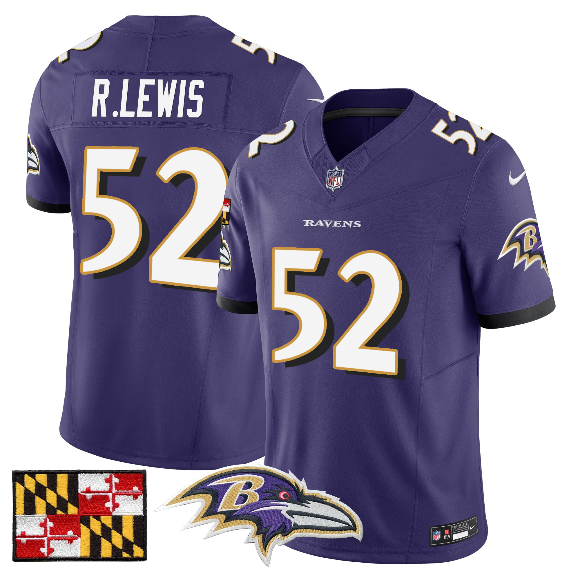 Men's Ray Lewis Baltimore Ravens 2024 Maryland Flag Vapor Limited Purple Jersey - All Stitched