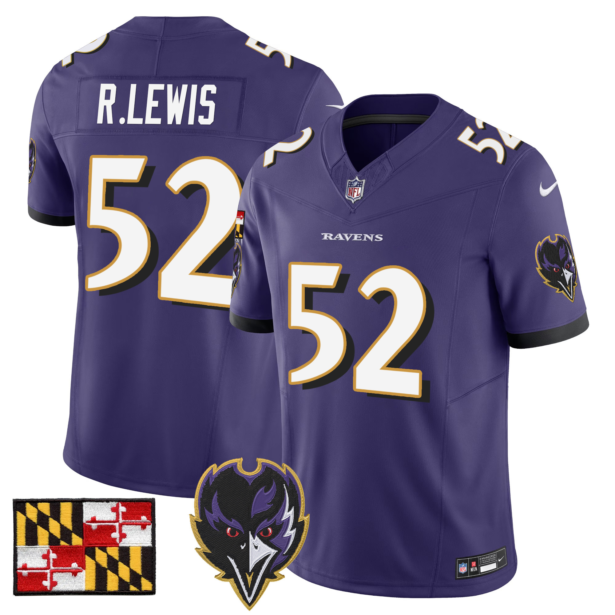 Men's Ray Lewis Baltimore Ravens 2024 Maryland Flag Vapor Limited Purple Jersey - All Stitched