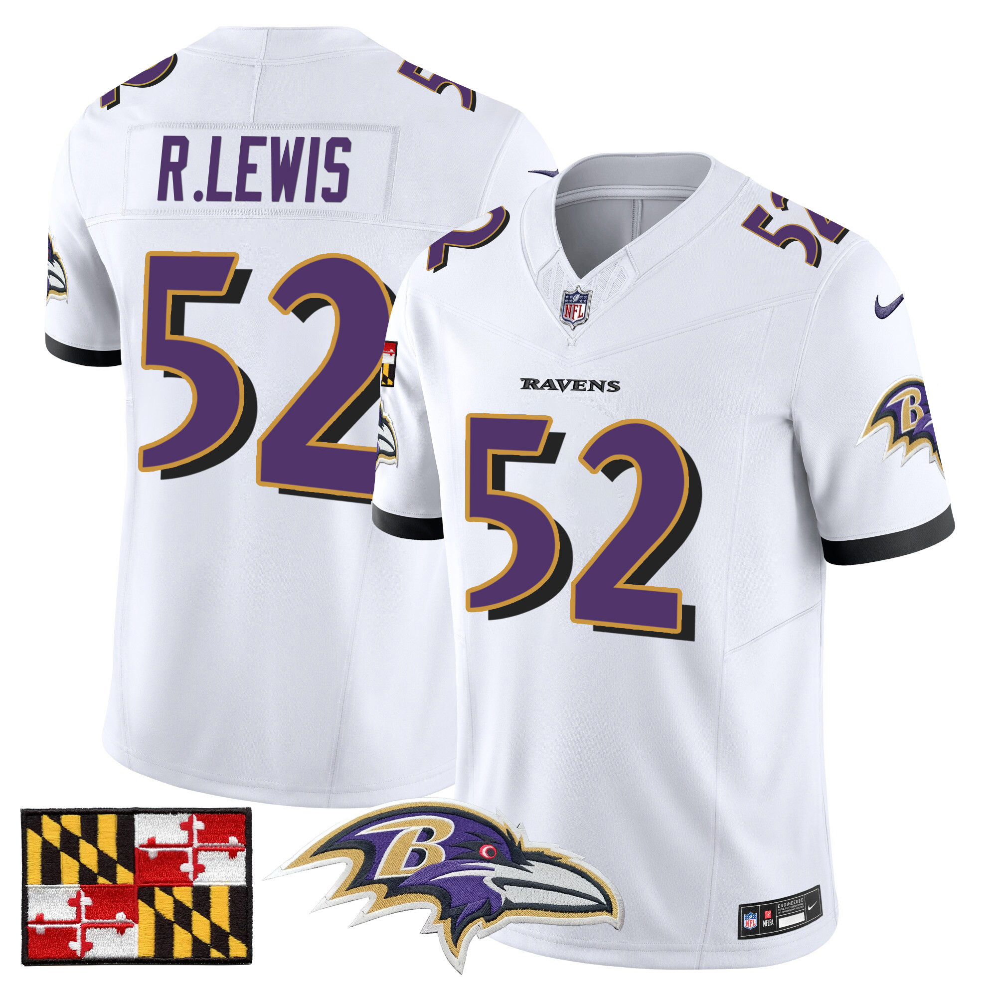 Men's Ray Lewis Baltimore Ravens 2024 Maryland Flag Vapor Limited White Jersey - All Stitched