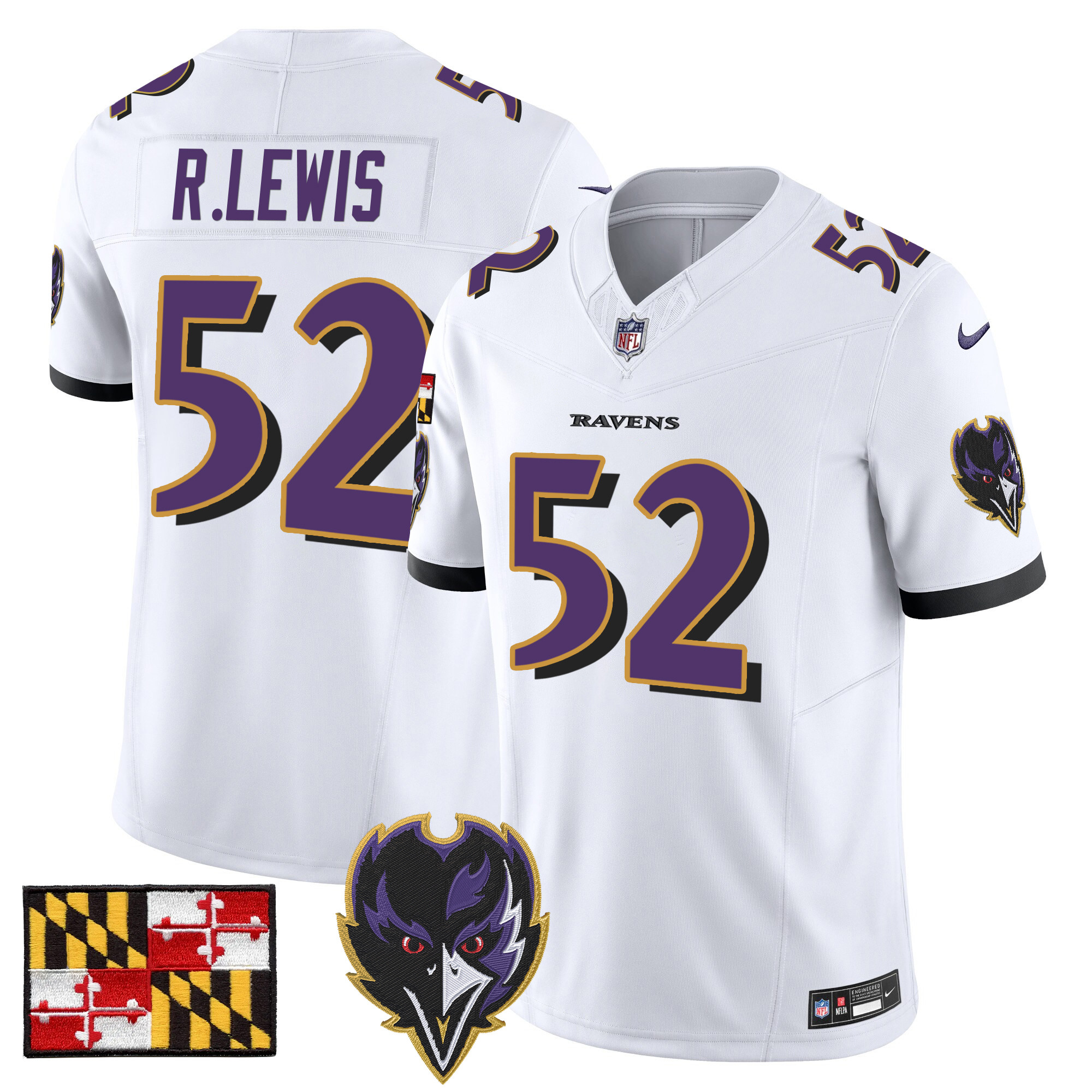Men's Ray Lewis Baltimore Ravens 2024 Maryland Flag Vapor Limited White Jersey - All Stitched