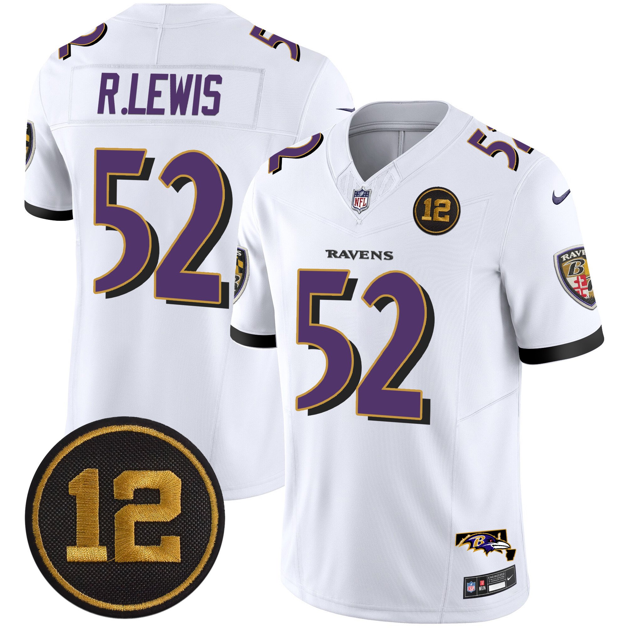 Men's Ray Lewis Baltimore Ravens Jacoby Jones Patch Vapor Limited White Jersey - All Stitched