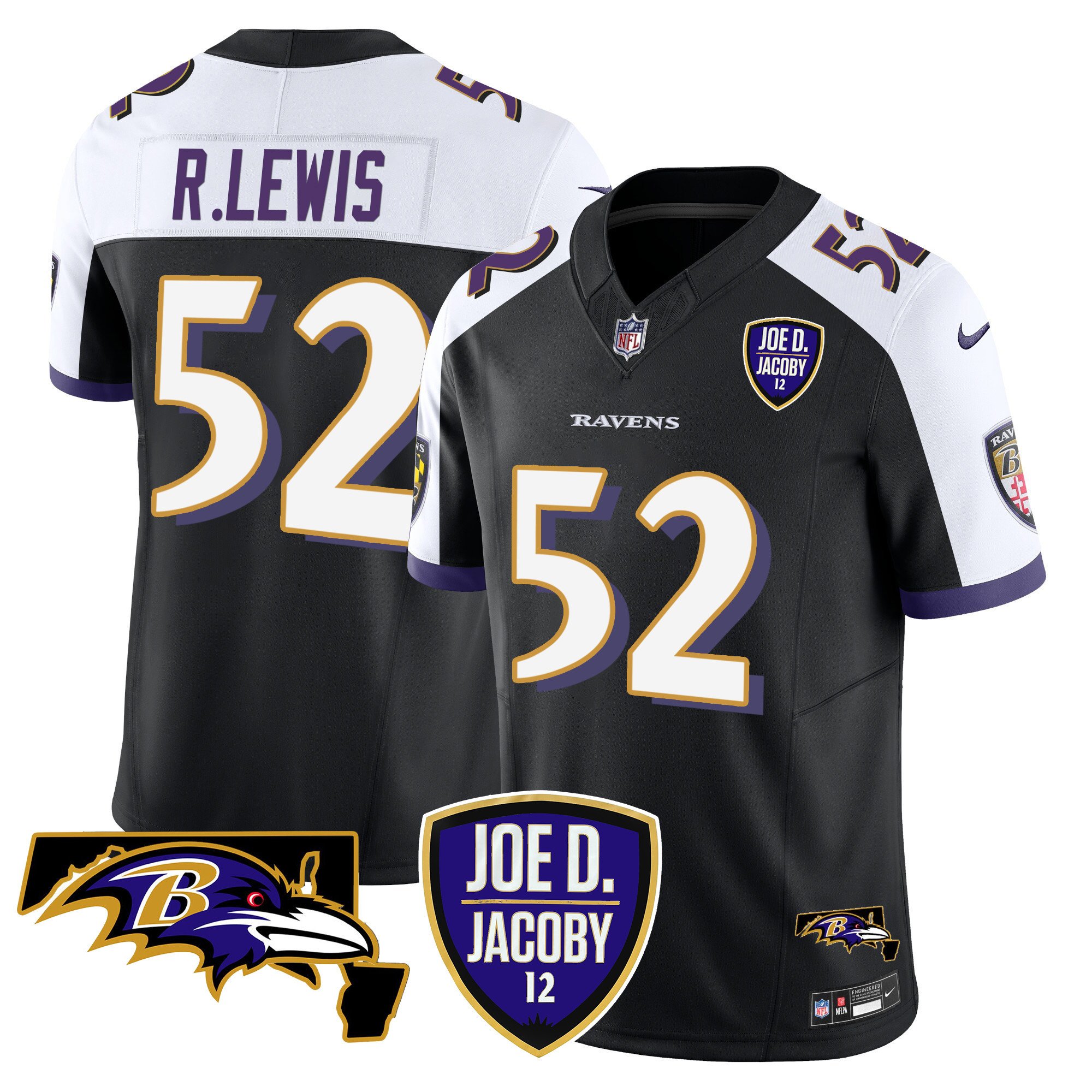 Men's Ray Lewis Baltimore Ravens Joe D & Jacoby Patch Vapor Limited Black Alternate Jersey - All Stitched