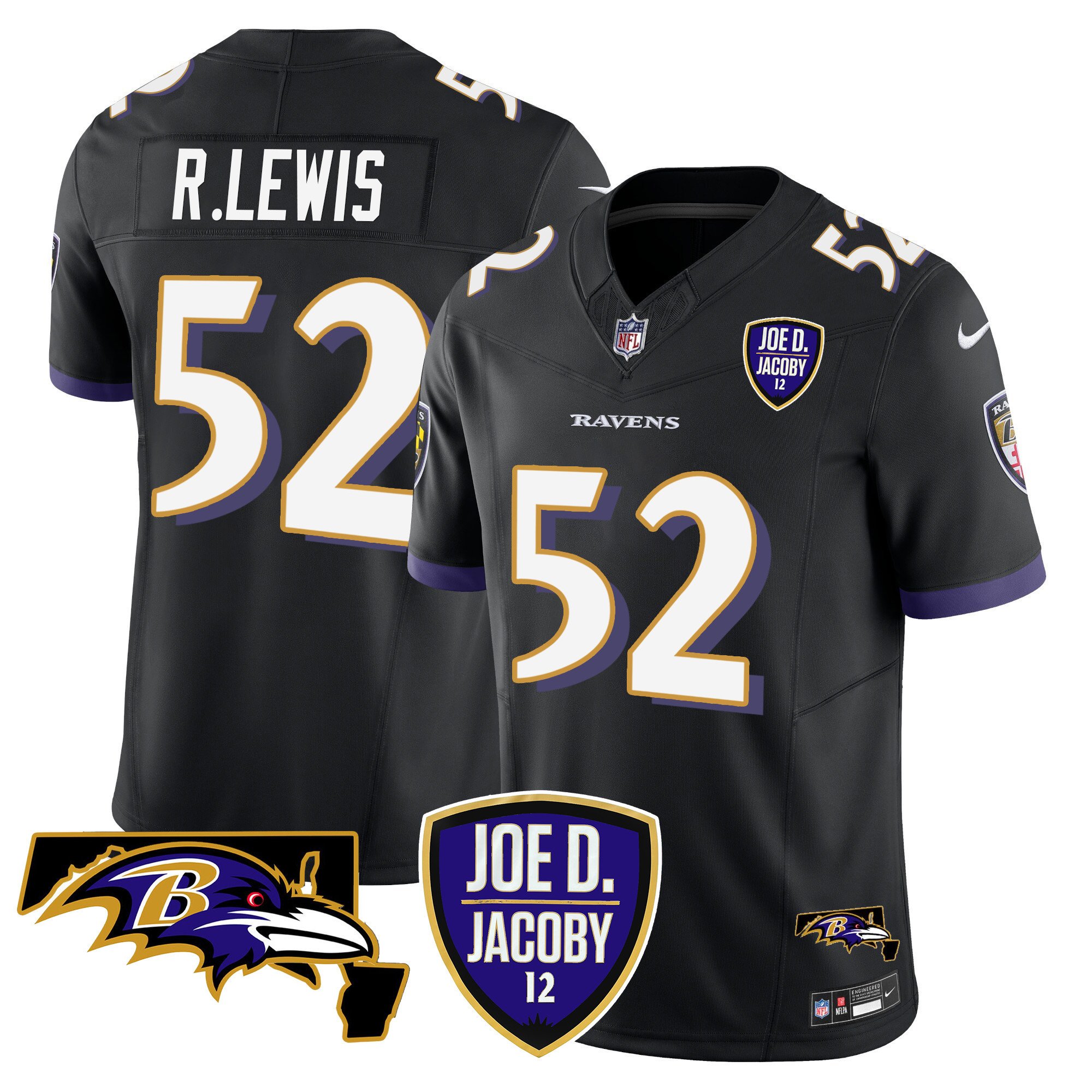 Men's Ray Lewis Baltimore Ravens Joe D & Jacoby Patch Vapor Limited Black Jersey - All Stitched