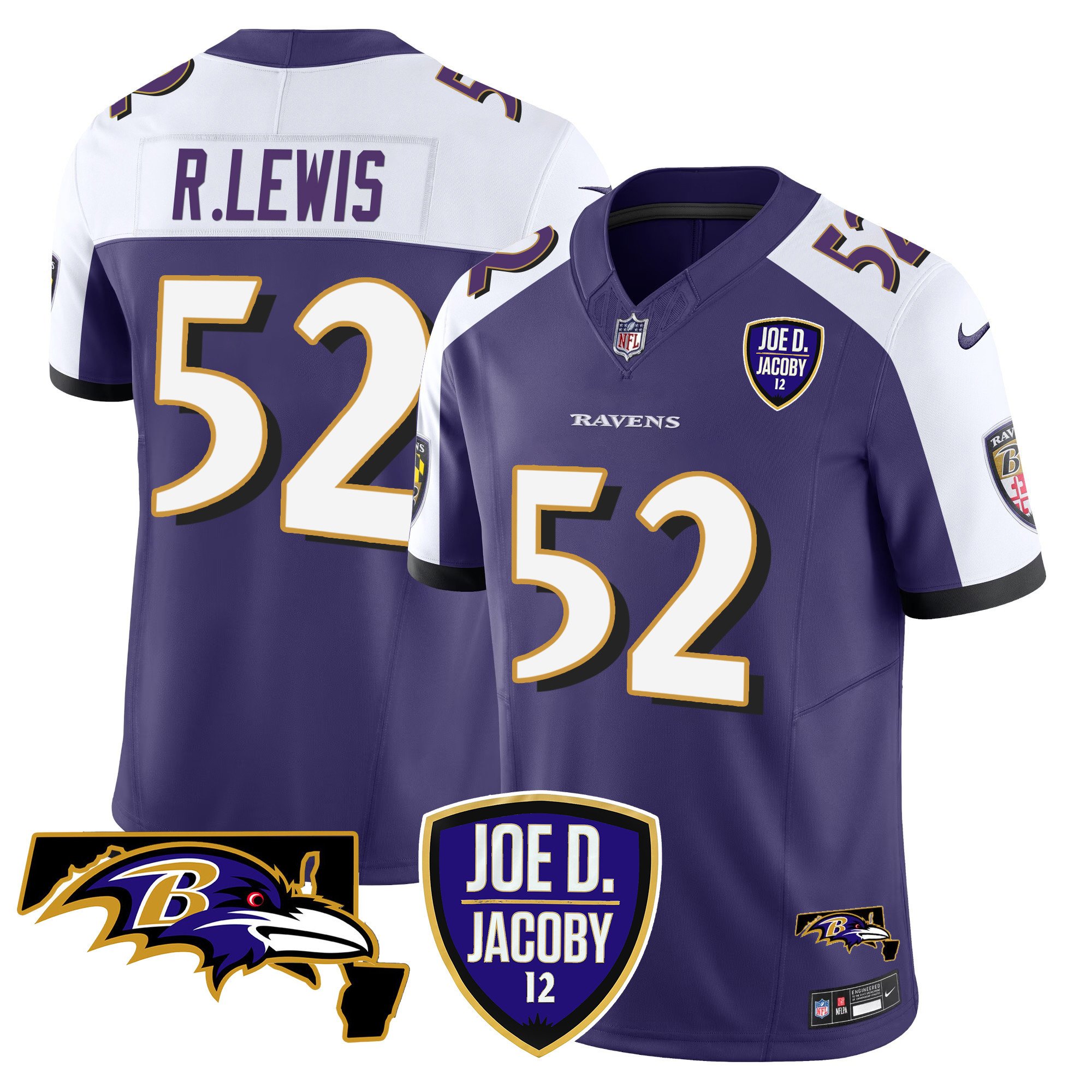 Men's Ray Lewis Baltimore Ravens Joe D & Jacoby Patch Vapor Limited Purple Alternate Jersey - All Stitched
