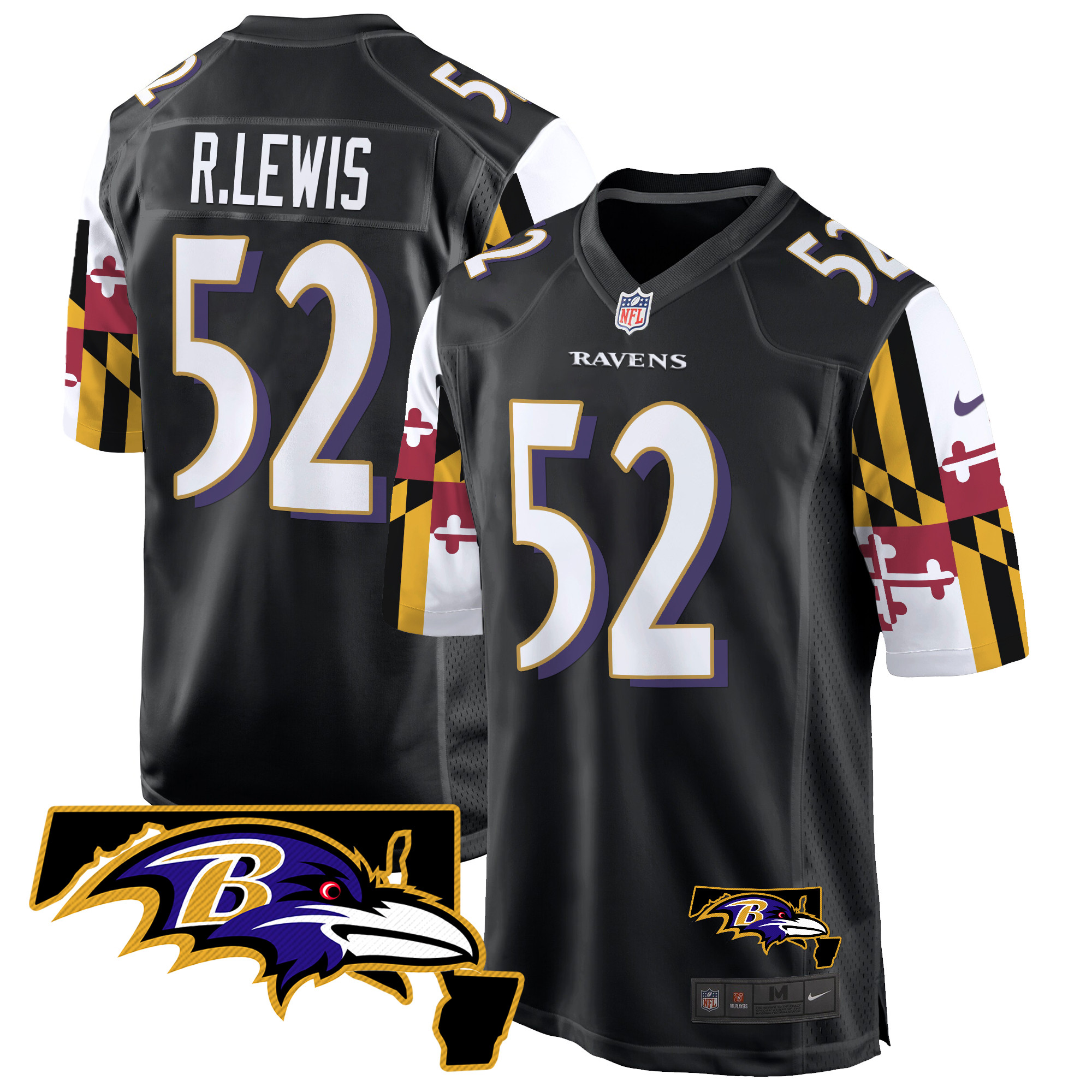 Men's Ray Lewis Baltimore Ravens Maryland Flag Game Black Jersey - All Stitched