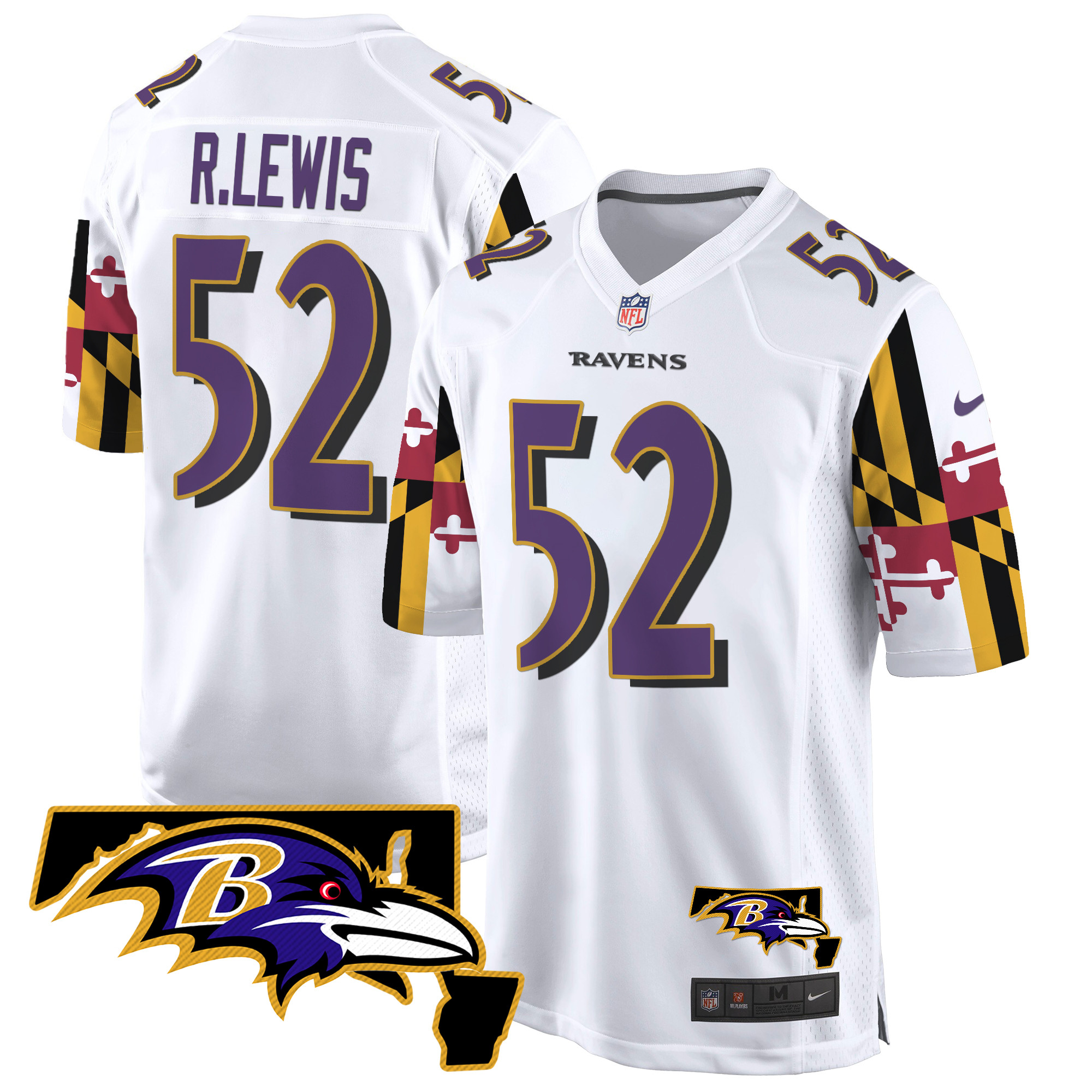 Men's Ray Lewis Baltimore Ravens Maryland Flag Game White Jersey - All Stitched