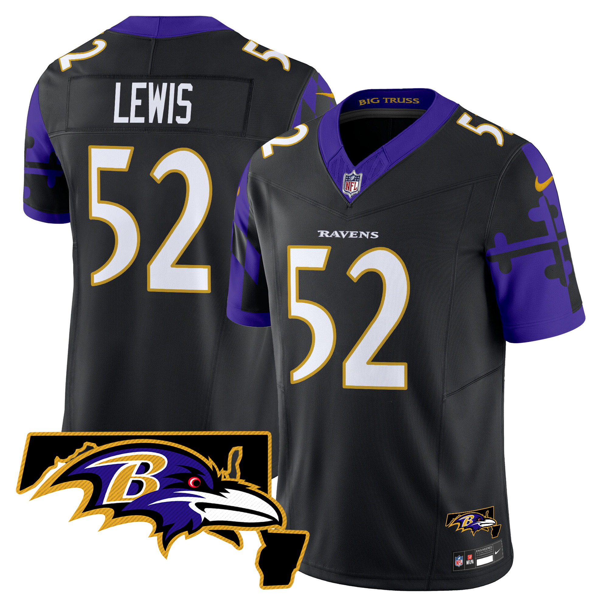 Men's Ray Lewis Baltimore Ravens Maryland Flag Map Patch Vapor Limited Black Jersey - All Stitched