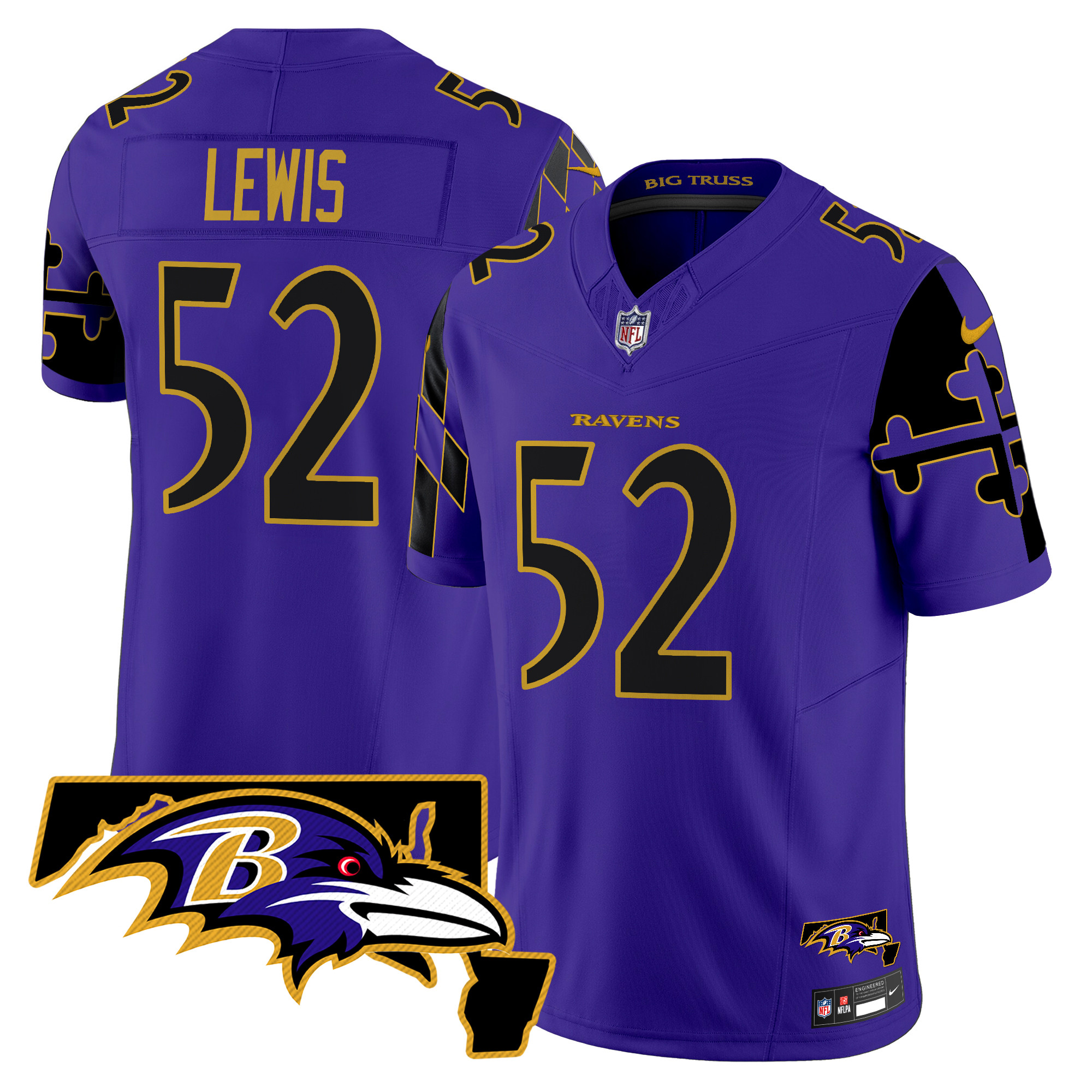 Men's Ray Lewis Baltimore Ravens Maryland Flag Map Patch Vapor Limited Purple Limited Jersey - All Stitched
