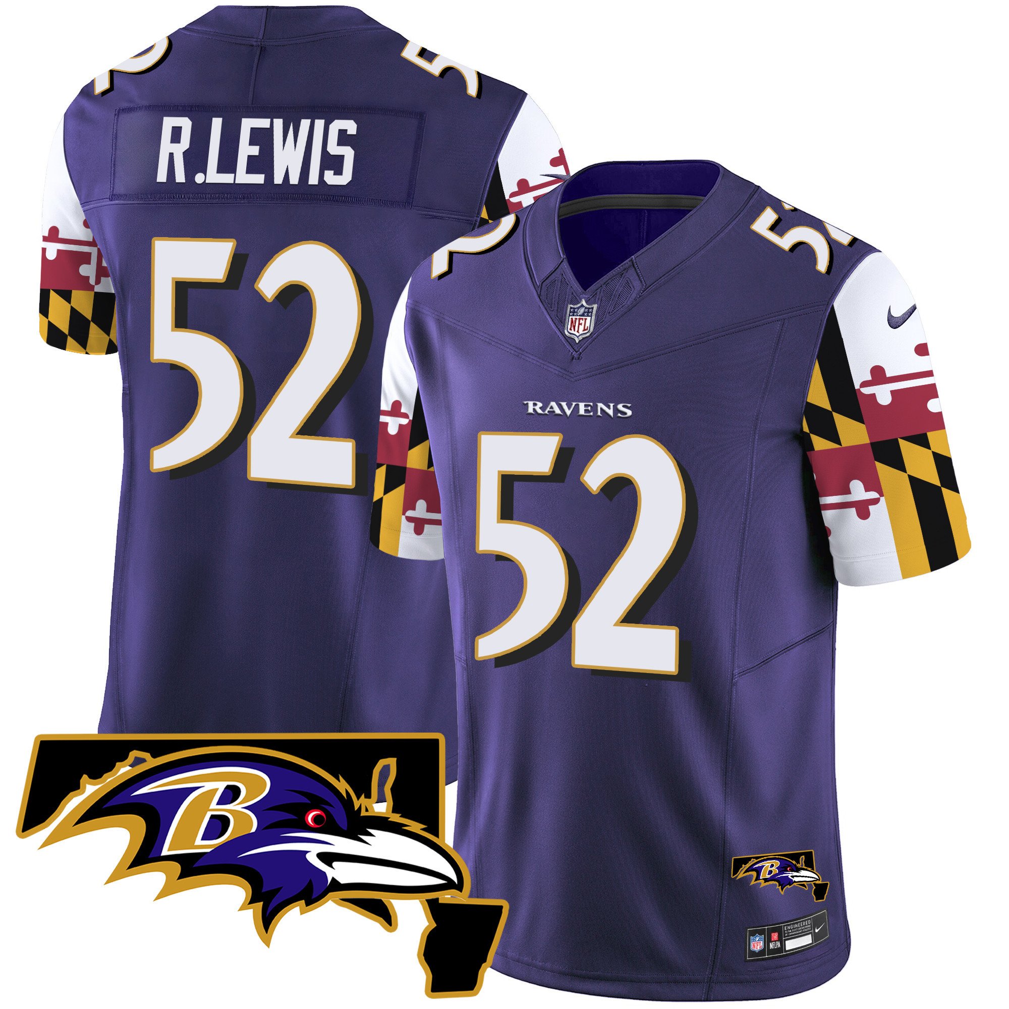 Men's Ray Lewis Baltimore Ravens Maryland Flag Vapor Limited Purple Jersey V2 - All Stitched