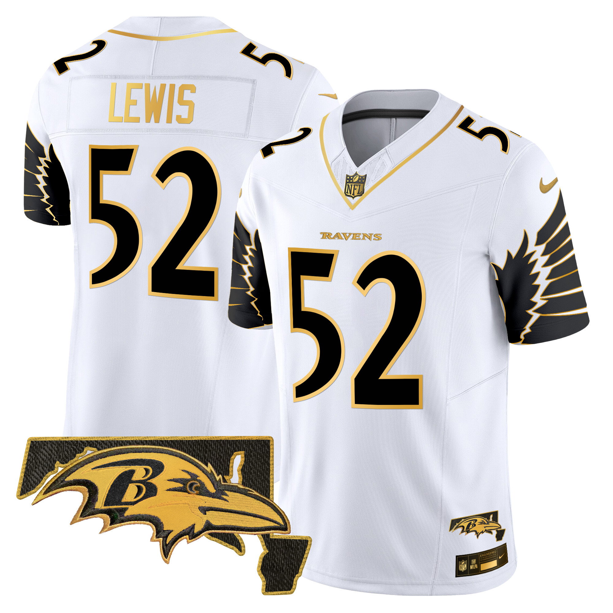 Men's Ray Lewis Baltimore Ravens Maryland Patch Gold Vapor Limited White Gold Jersey - All Stitched