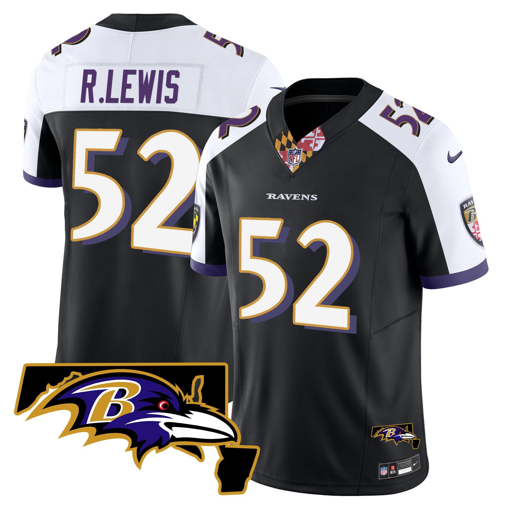 Men's Ray Lewis Baltimore Ravens Maryland Patch Vapor Limited Black Alternate Jersey - All Stitched
