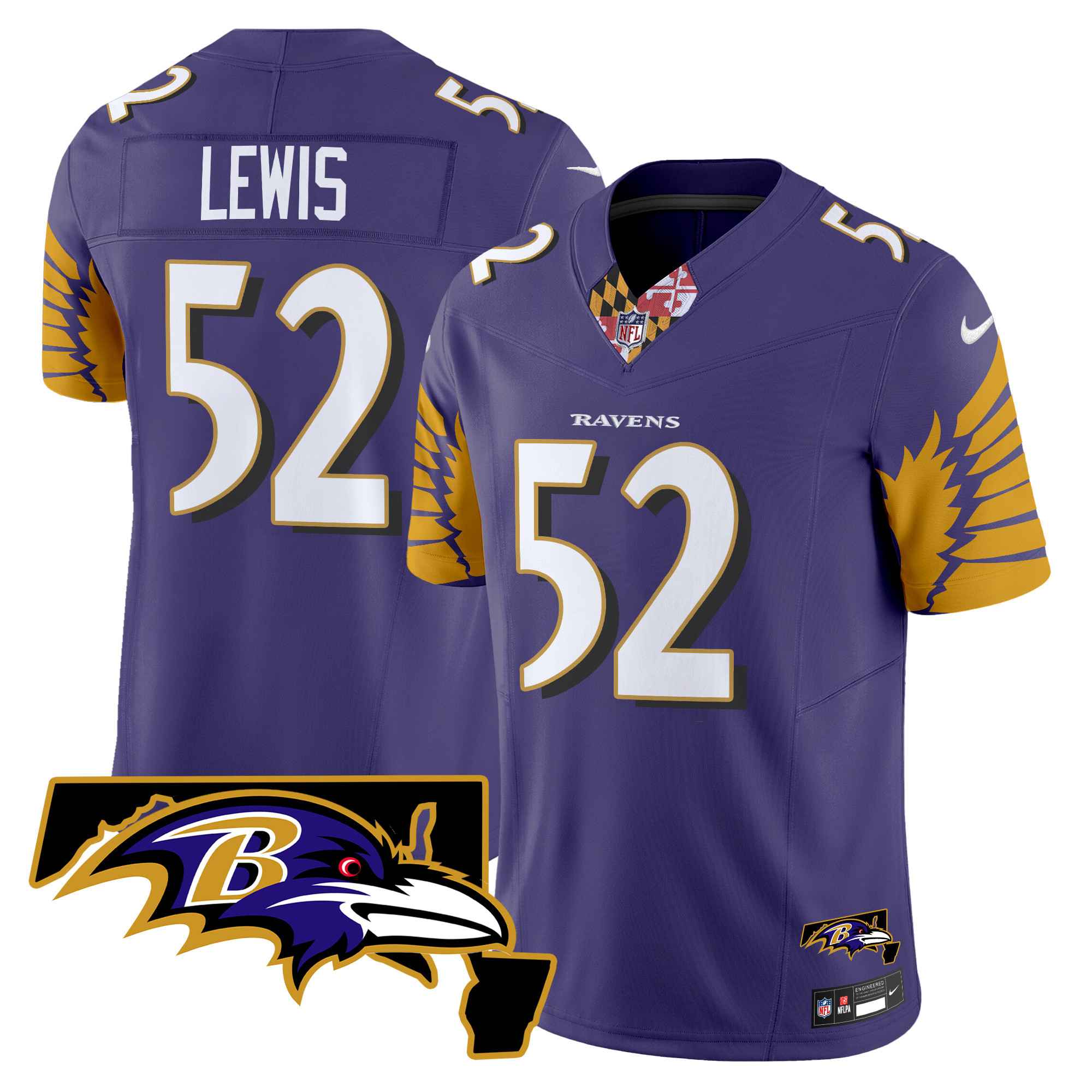 Men's Ray Lewis Baltimore Ravens Maryland Patch Vapor Limited Purple Jersey - All Stitched