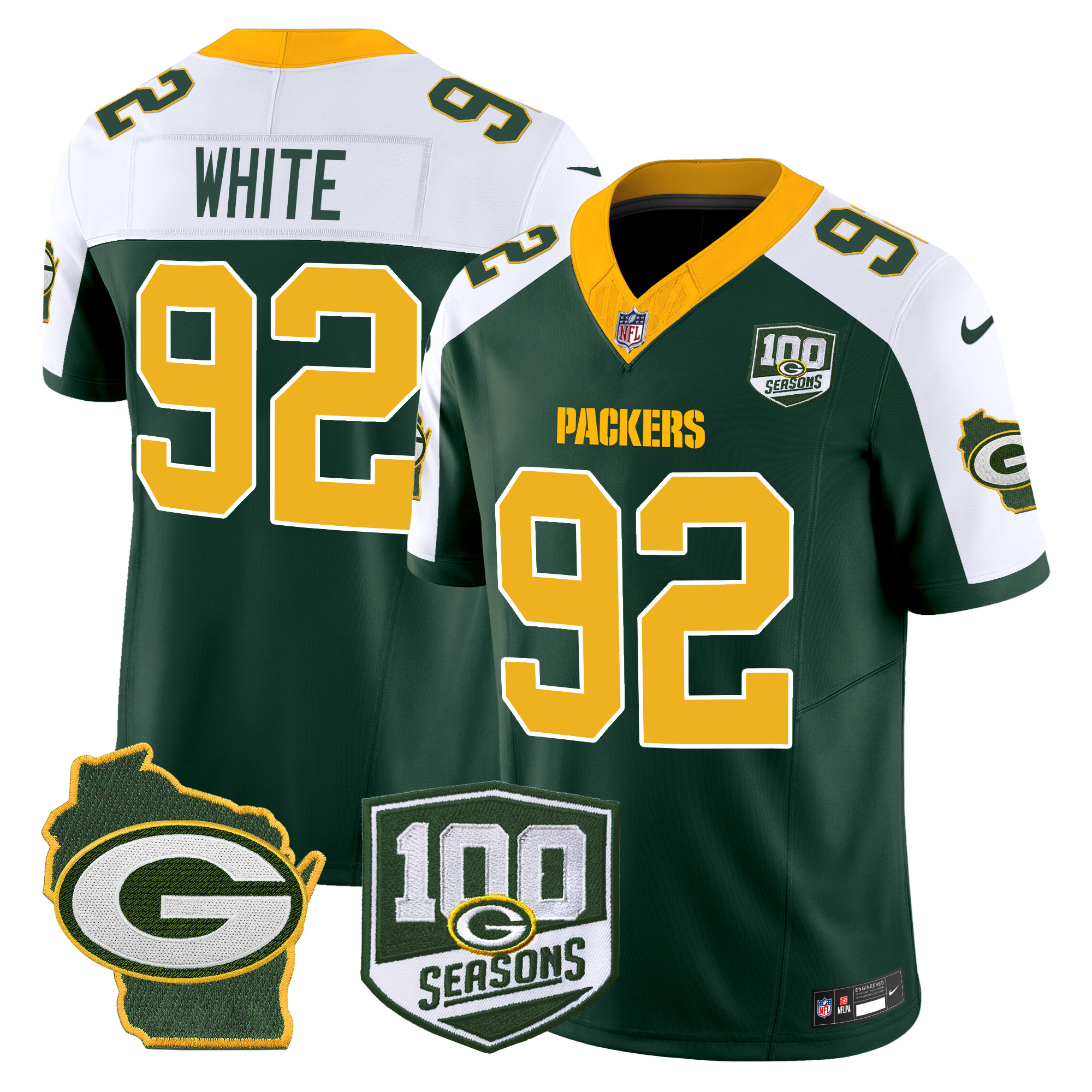 Men's Reggie White Green Bay Packers 100th Season & Home Patch Vapor Limited Green Alternate Jersey - All Stitched