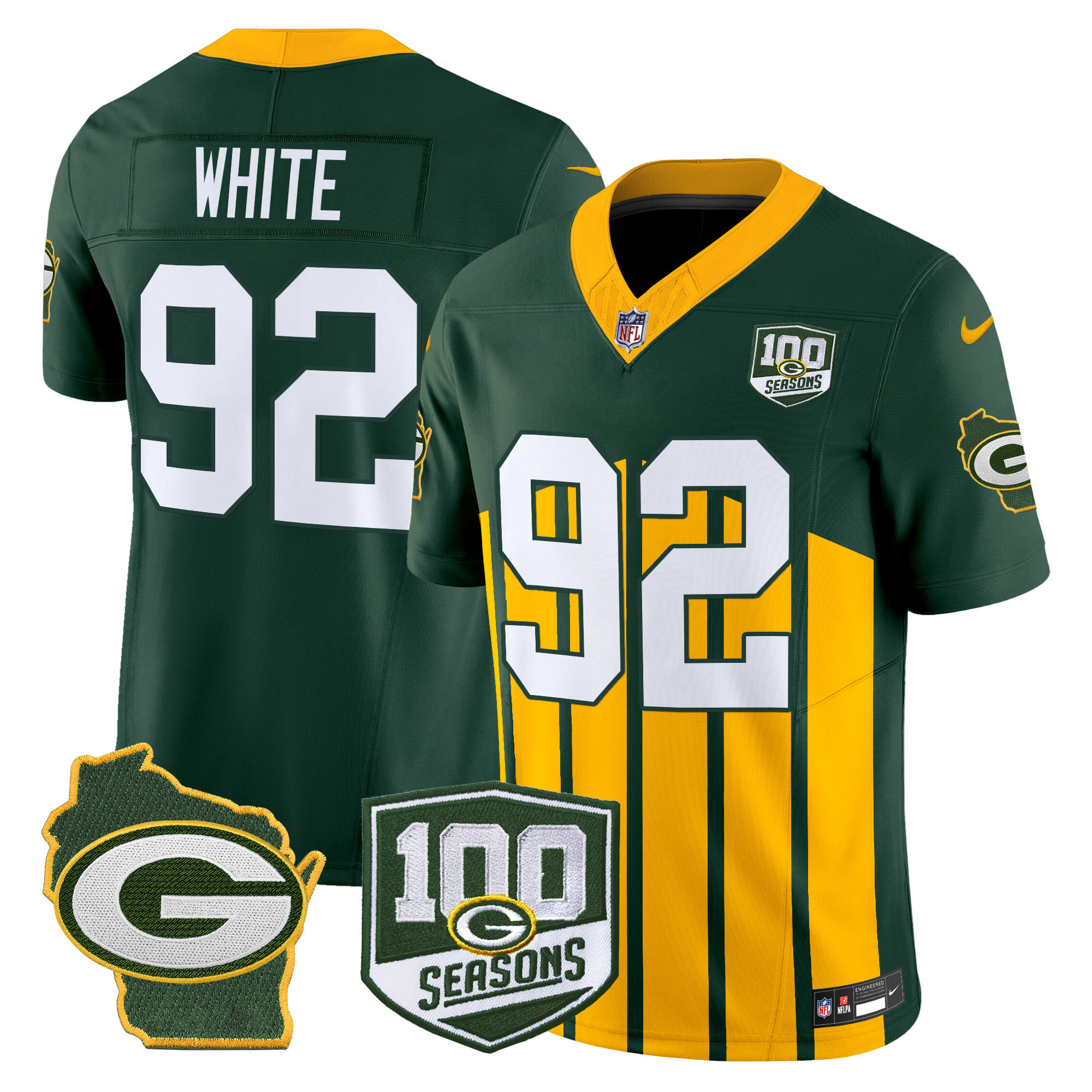 Men's Reggie White Green Bay Packers 100th Season & Home Patch Vapor Limited Green Special Jersey - All Stitched
