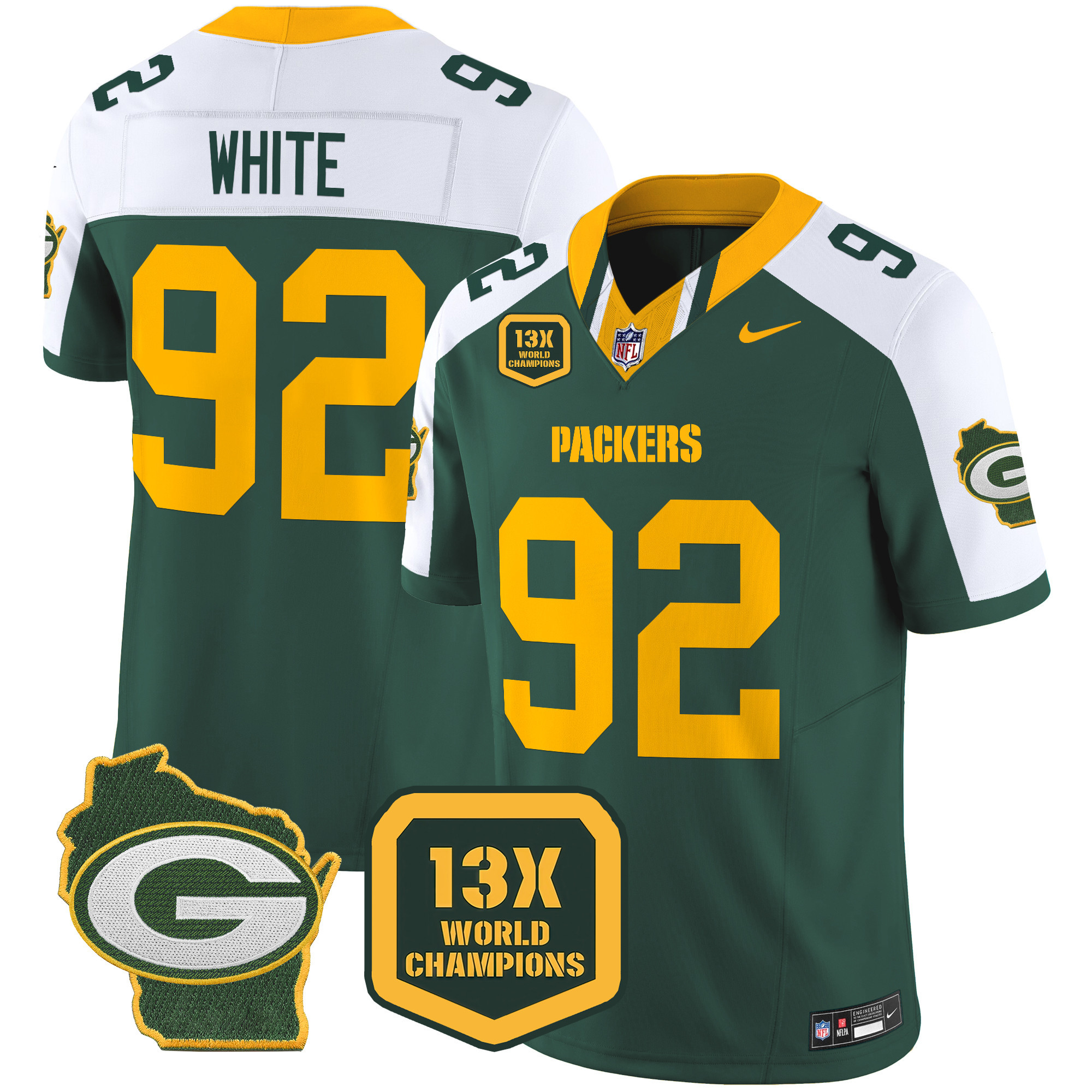 Men's Reggie White Green Bay Packers 13 Time World Champions & Home Patch Vapor Limited Alternate Jersey – All Stitched
