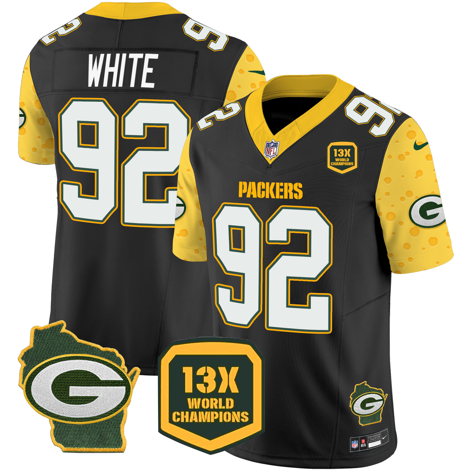 Men's Reggie White Green Bay Packers Cheese Vapor Limited Black Jersey – All Stitched
