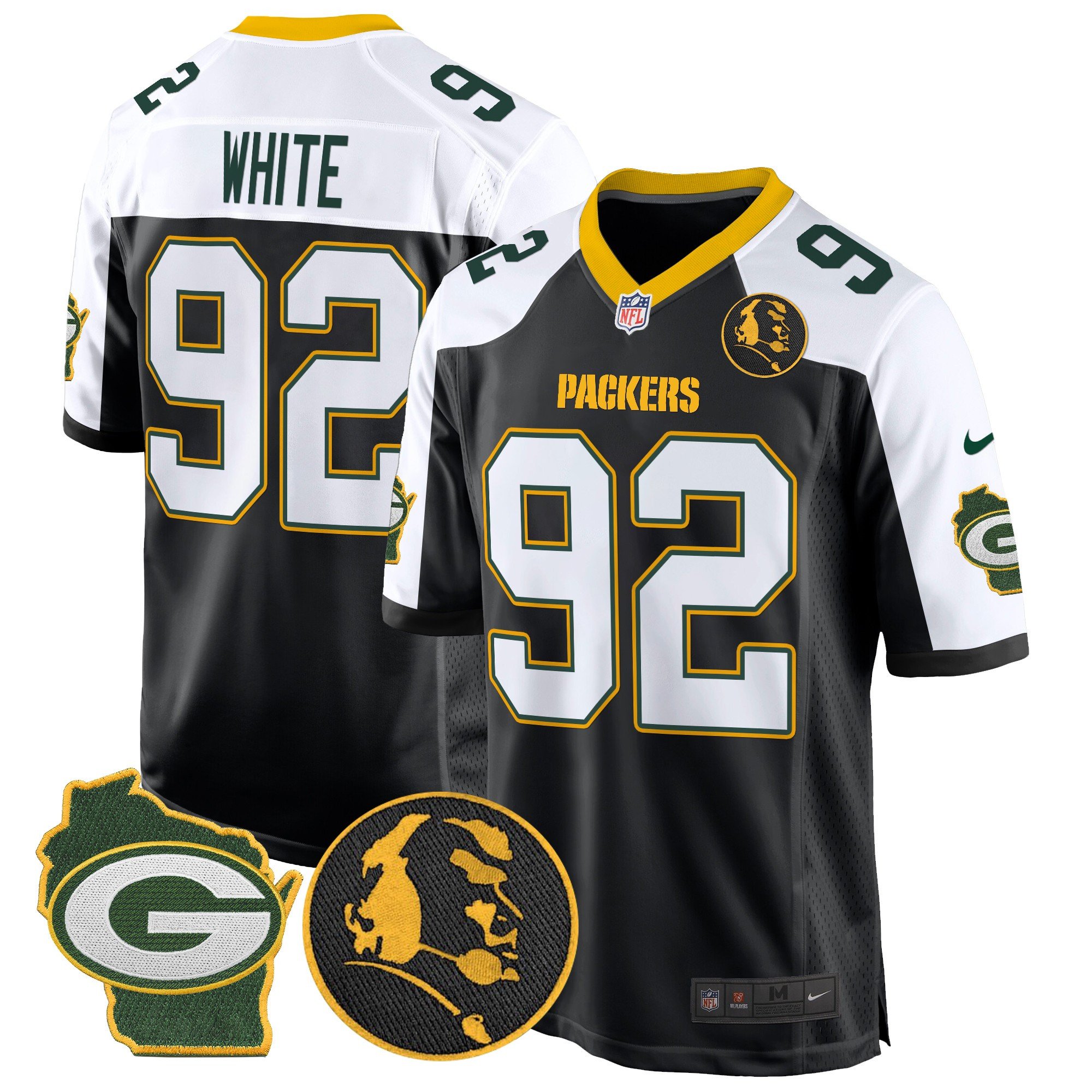 Men's Reggie White Green Bay Packers John Madden & Home Patch Game Black Alternate Jersey - All Stitched