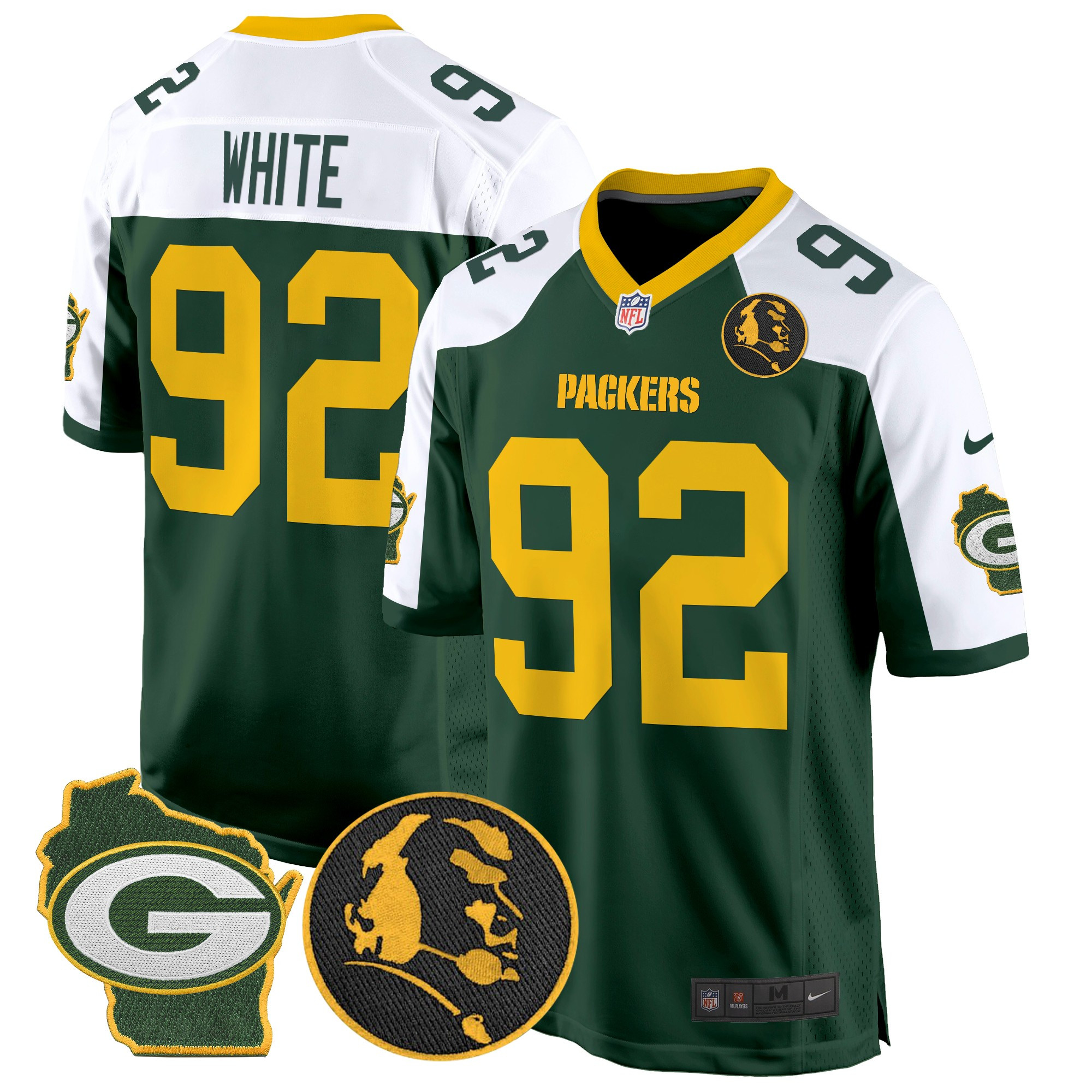 Men's Reggie White Green Bay Packers John Madden & Home Patch Game Green Alternate Jersey - All Stitched