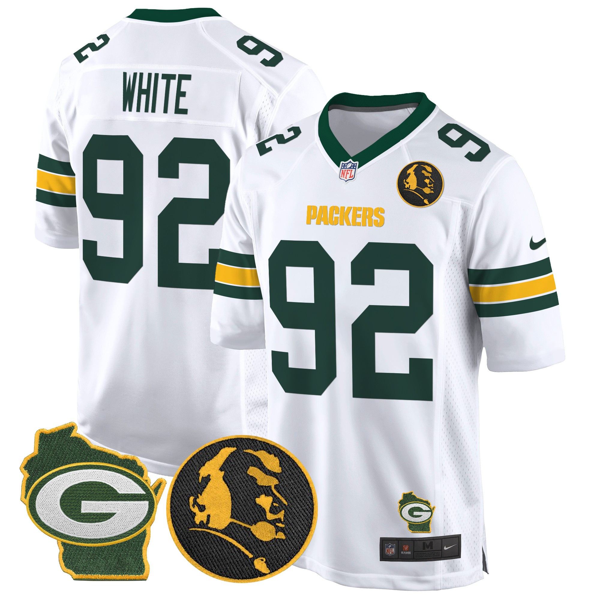 Men's Reggie White Green Bay Packers John Madden & Home Patch Game White Jersey - All Stitched
