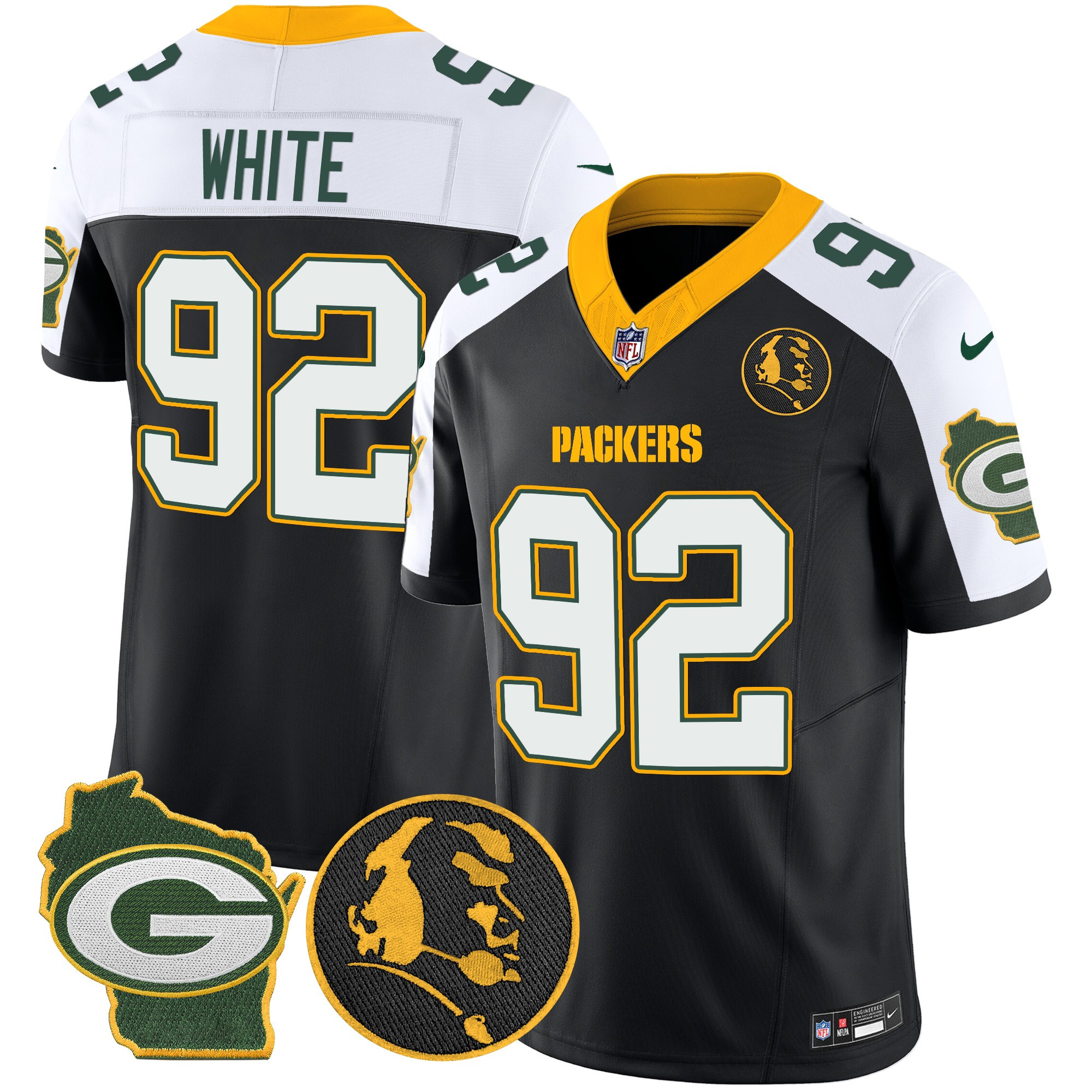 Men's Reggie White Green Bay Packers John Madden & Home Patch Vapor Limited Black Alternate Jersey - All Stitched