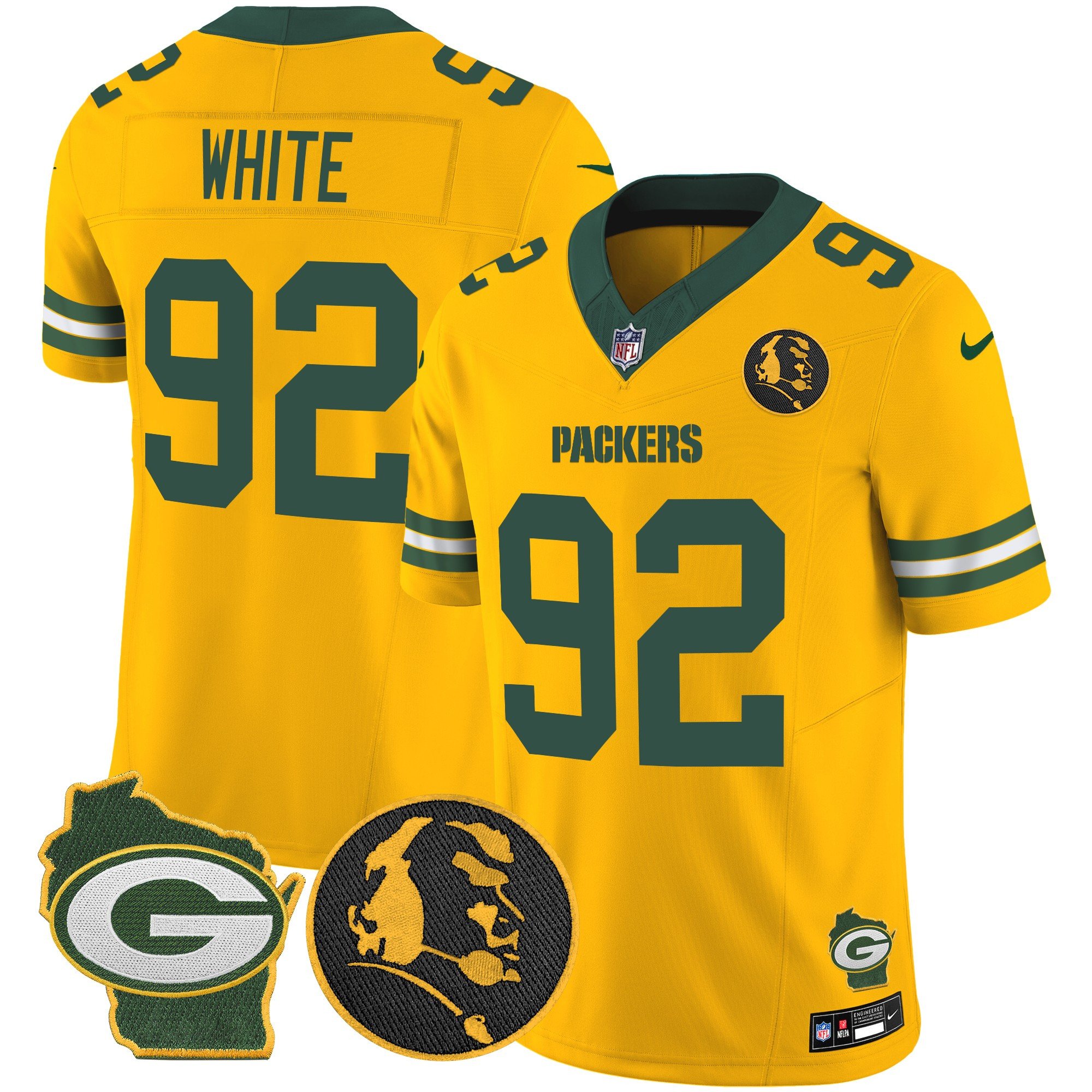 Men's Reggie White Green Bay Packers John Madden & Home Patch Vapor Limited Gold Jersey - All Stitched