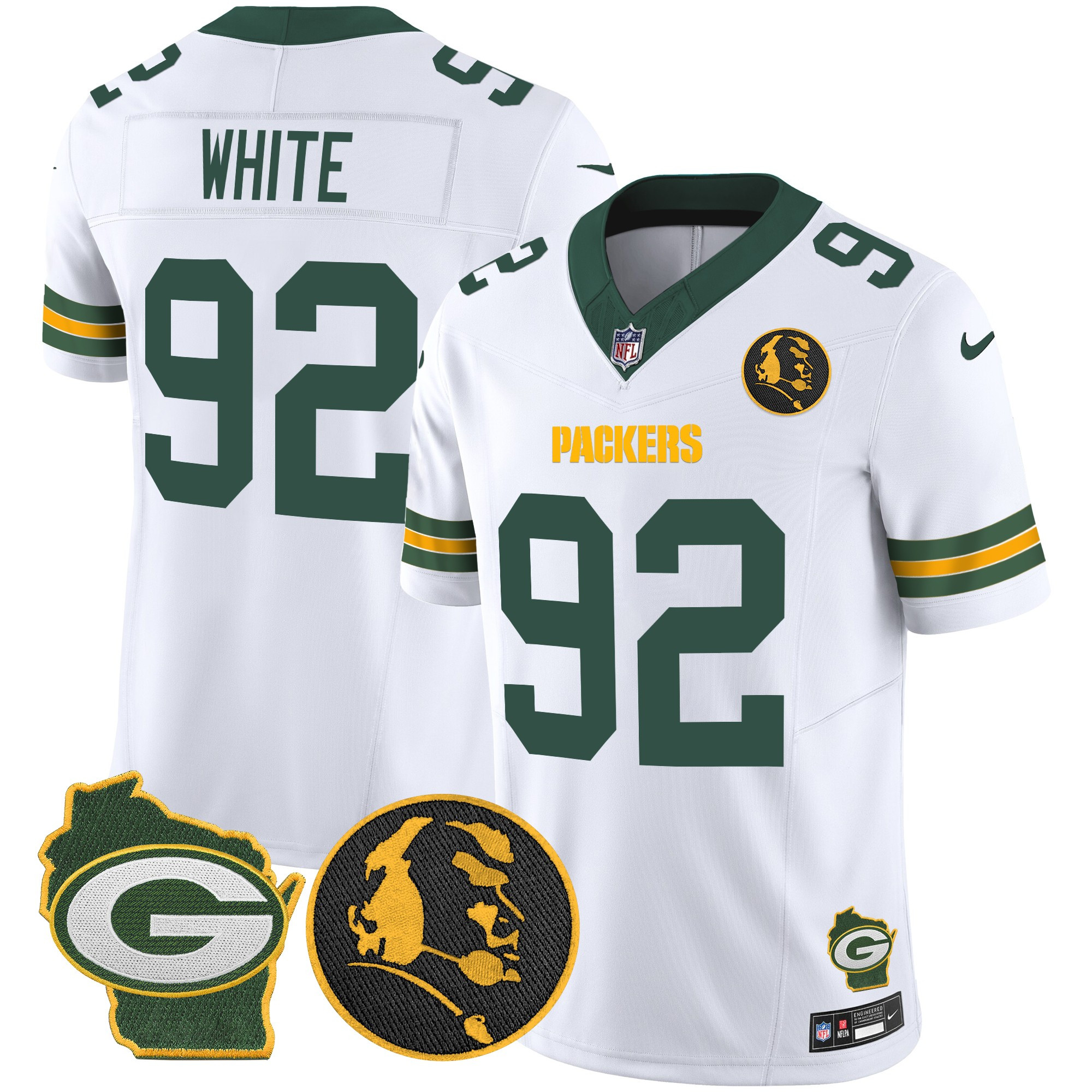 Men's Reggie White Green Bay Packers John Madden & Home Patch Vapor Limited White Jersey - All Stitched