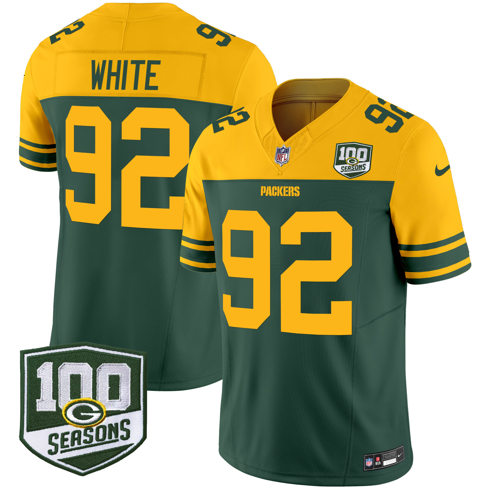 Men's Reggie White Green Bay Packers Throwback 100th Season Patch Vapor Limited Green Jersey - All Stitched