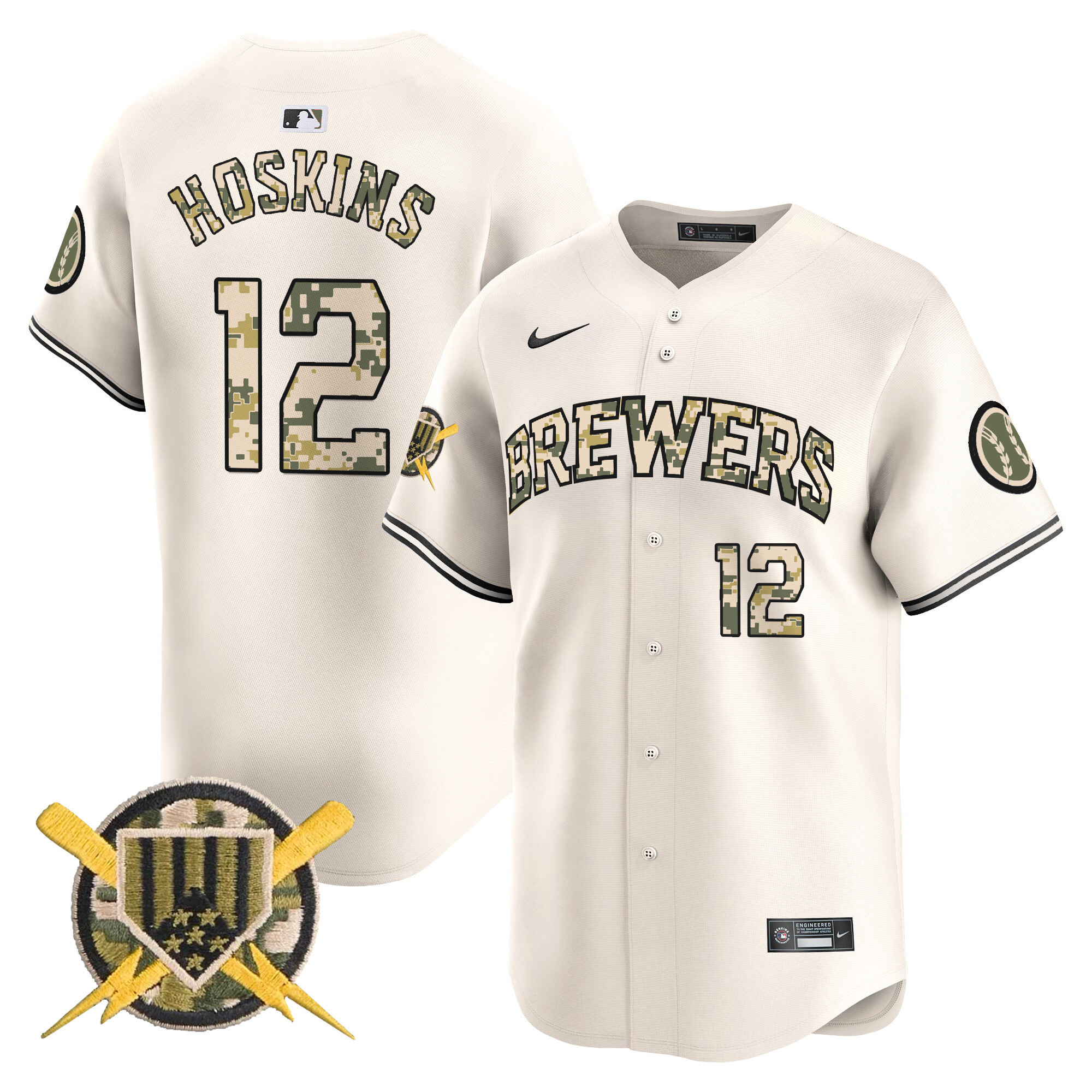 Men's Rhys Hoskins Milwaukee Brewers Armed Forces Day Vapor Premier Limited Cream Jersey - All Stitched