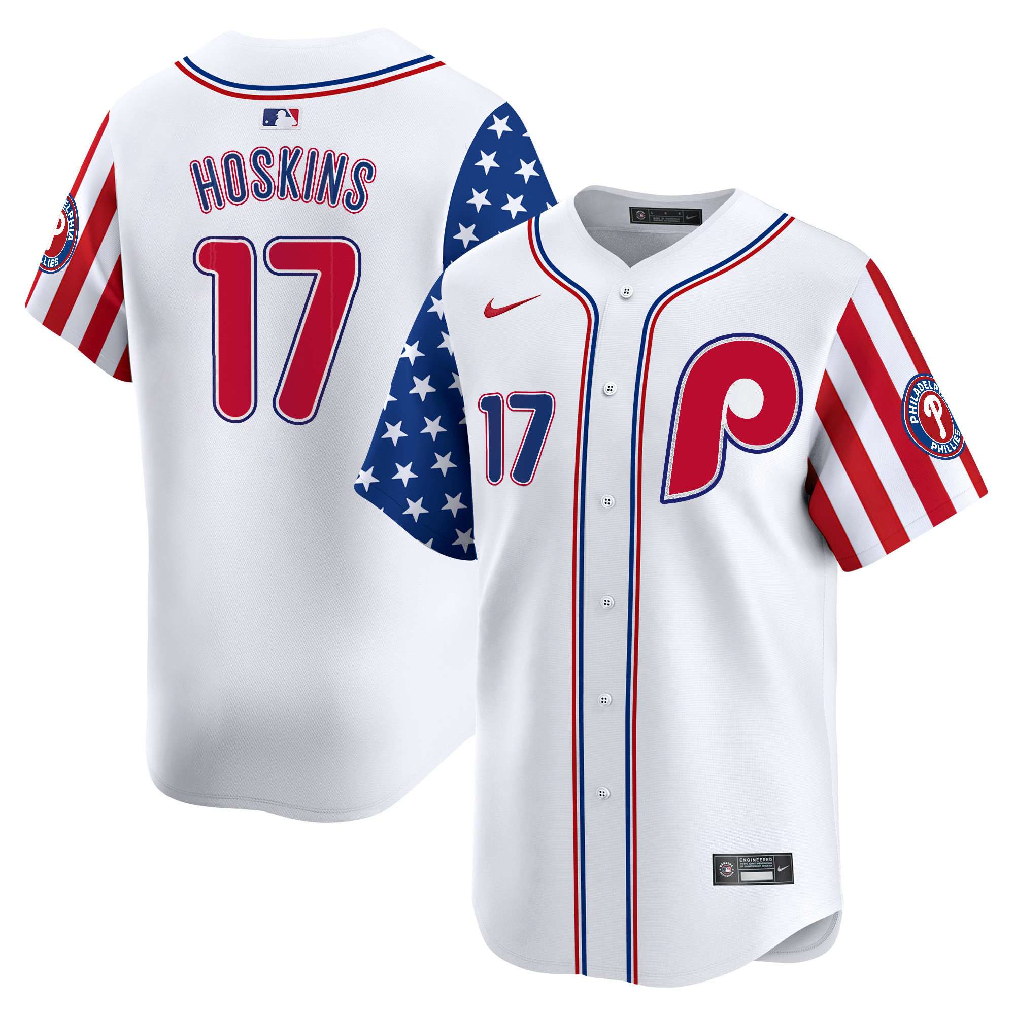 Men's Rhys Hoskins Philadelphia Phillies 2024 Independence Day Vapor Premier Limited White Alternate Jersey - All Stitched