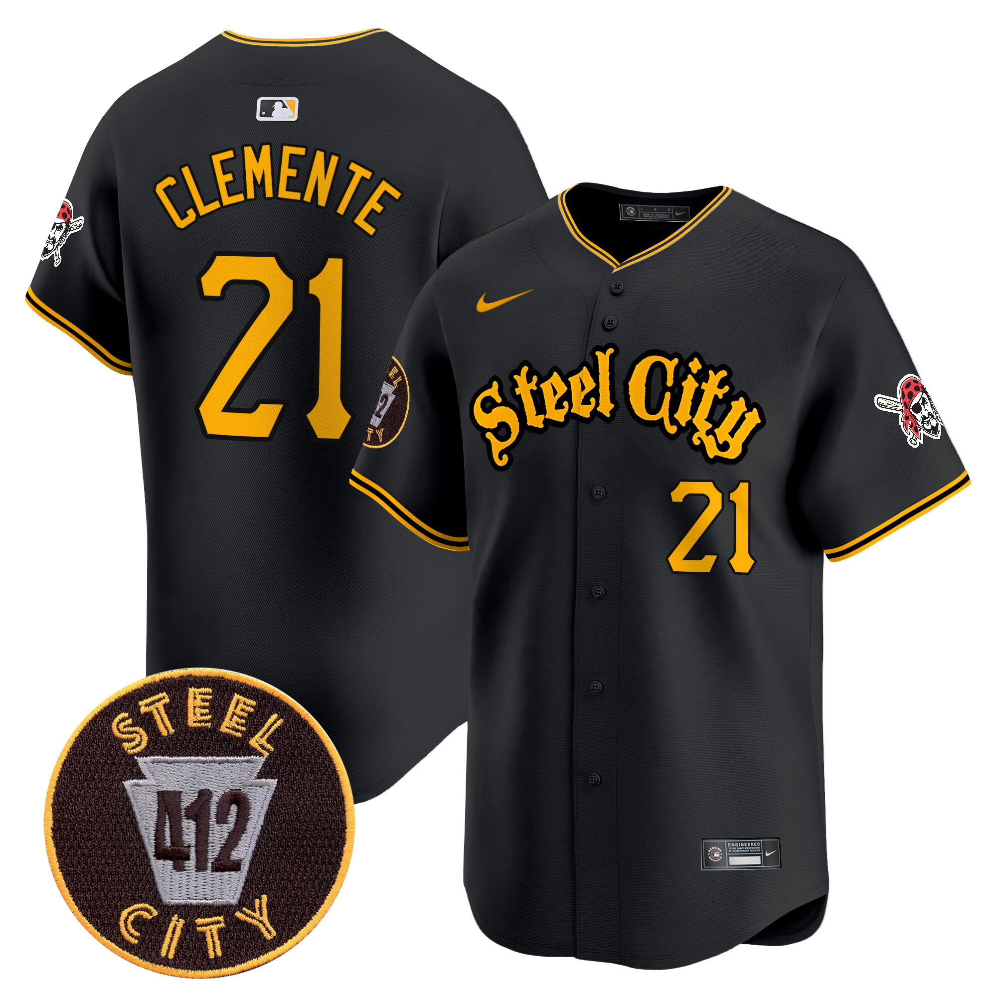 Men's Roberto Clemente Pittsburgh Pirates 412 Patch Vapor Premier Limited Black Jersey - All Stitched