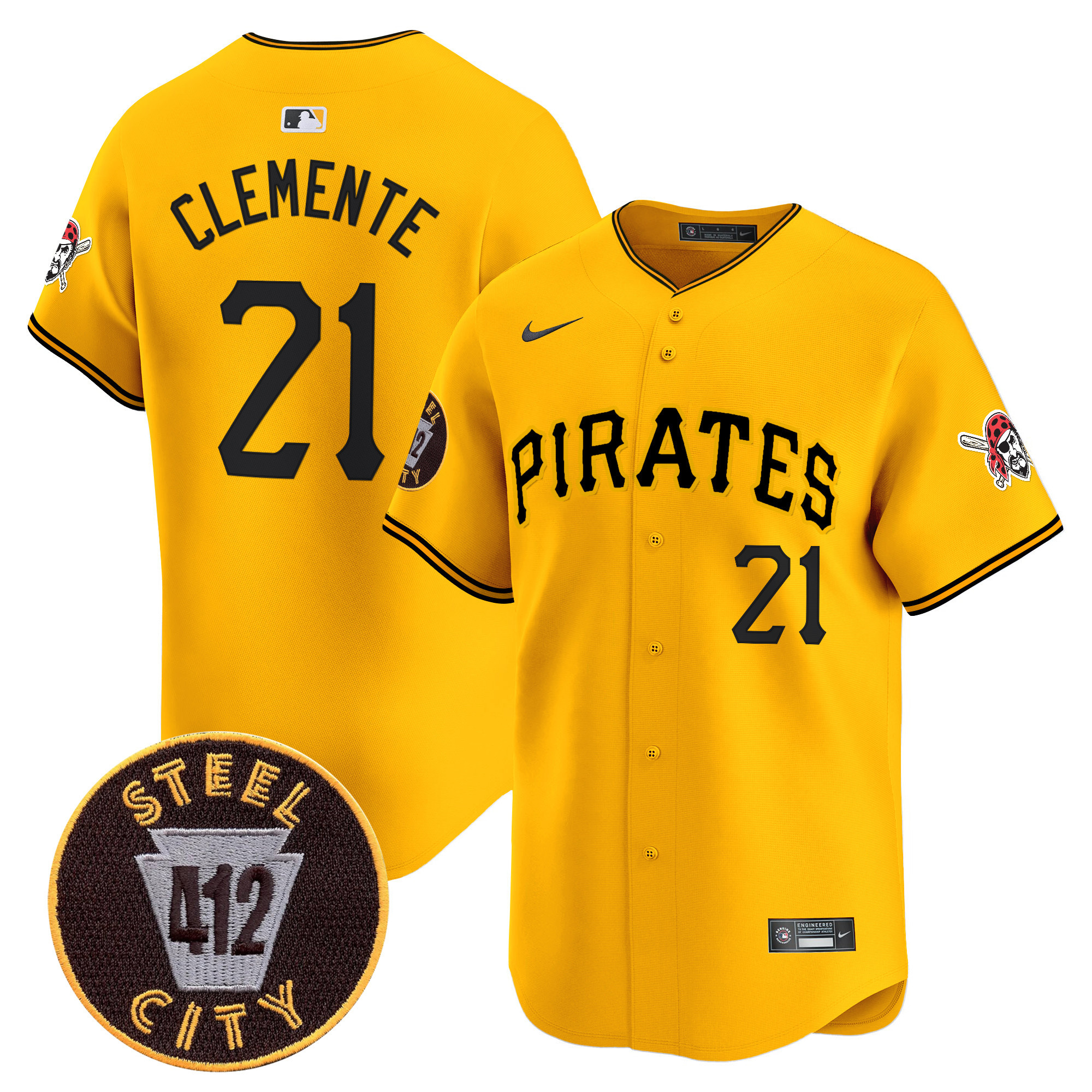 Men's Roberto Clemente Pittsburgh Pirates 412 Patch Vapor Premier Limited Gold Jersey V3 - All Stitched