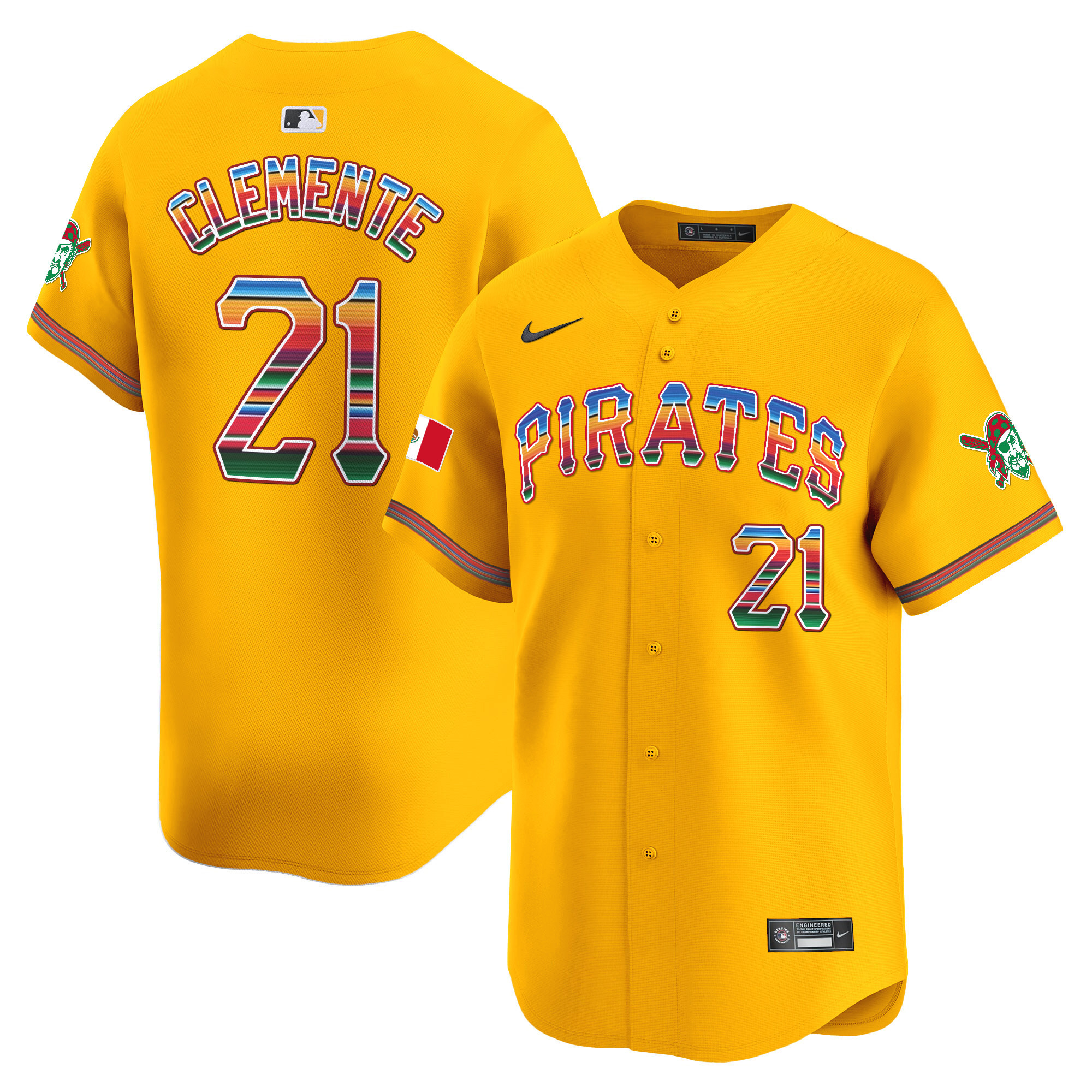 Men's Roberto Clemente Pittsburgh Pirates Mexico Vapor Premier Limited Gold Jersey - All Stitched