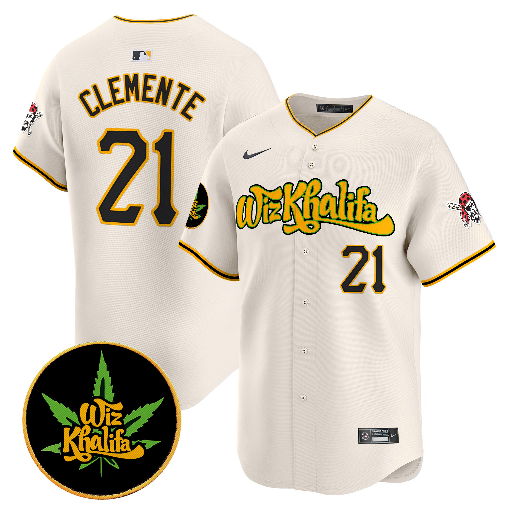 Men's Roberto Clemente Pittsburgh Pirates Wiz Khalifa Vapor Premier Limited Cream Jersey - All Stitched