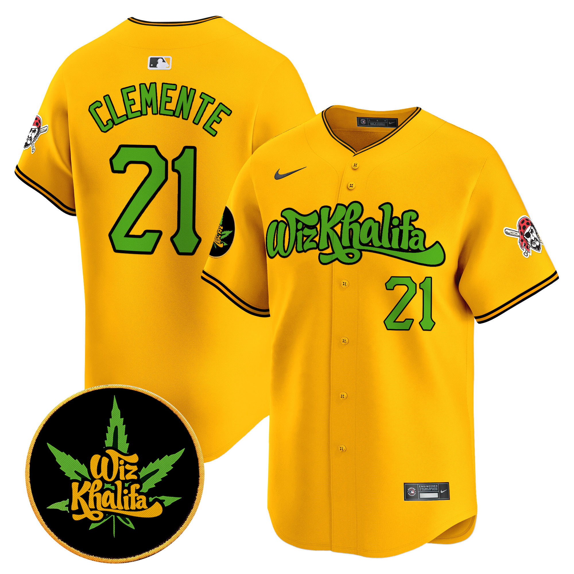Men's Roberto Clemente Pittsburgh Pirates Wiz Khalifa Vapor Premier Limited Gold Jersey - All Stitched