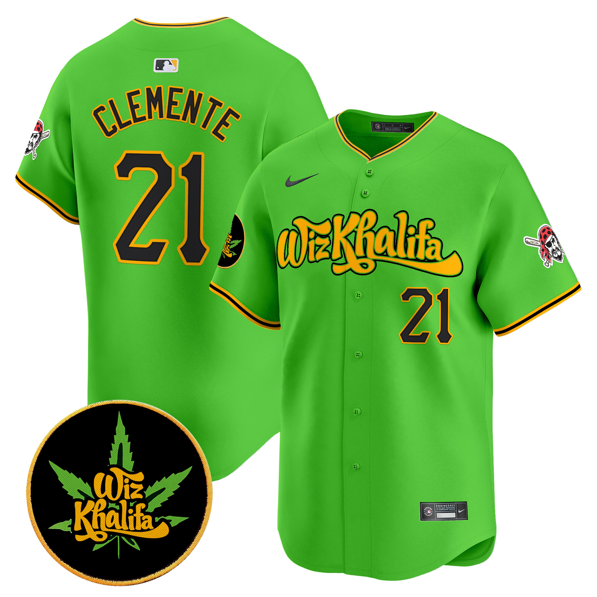 Men's Roberto Clemente Pittsburgh Pirates Wiz Khalifa Vapor Premier Limited Green Jersey - All Stitched