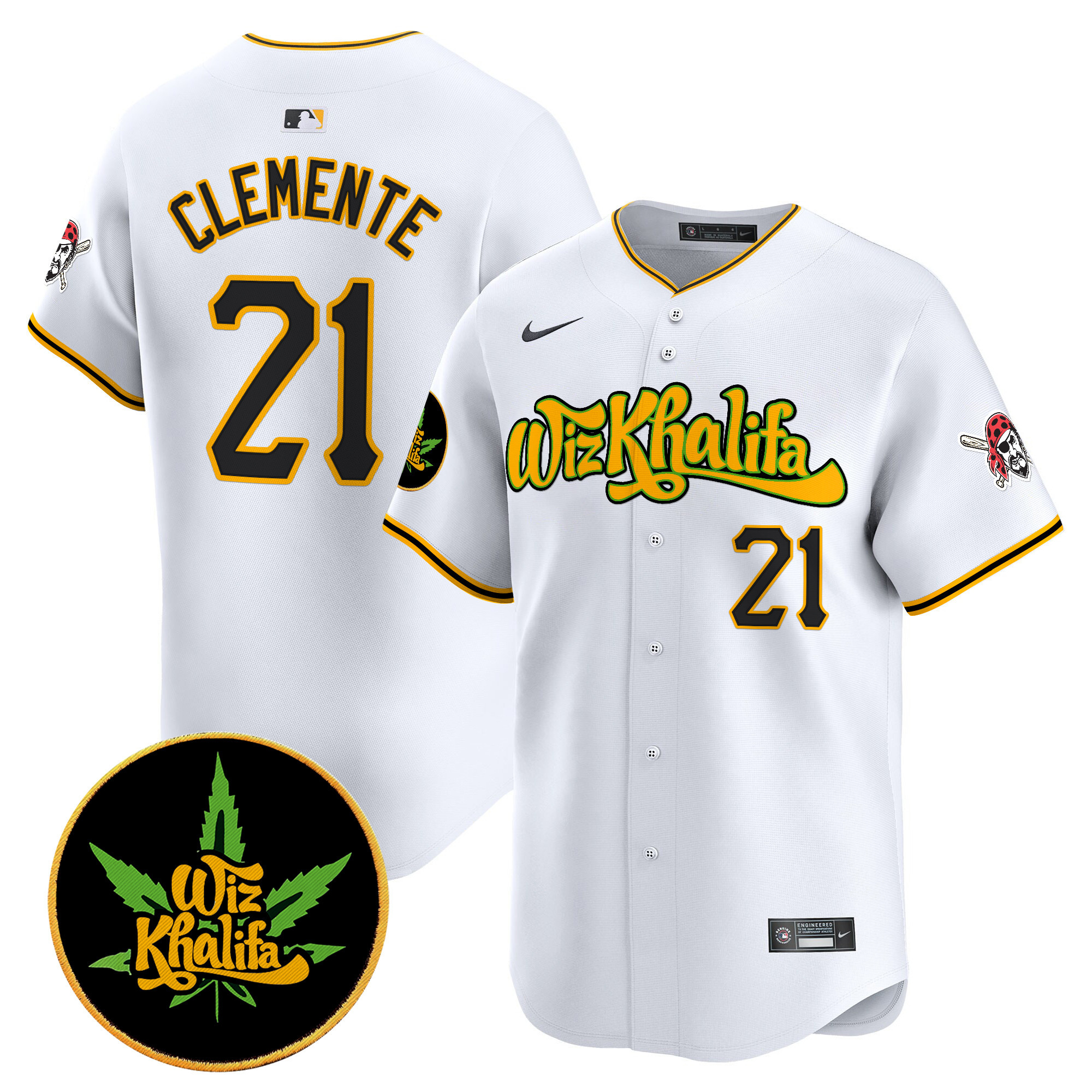 Men's Roberto Clemente Pittsburgh Pirates Wiz Khalifa Vapor Premier Limited White Jersey - All Stitched